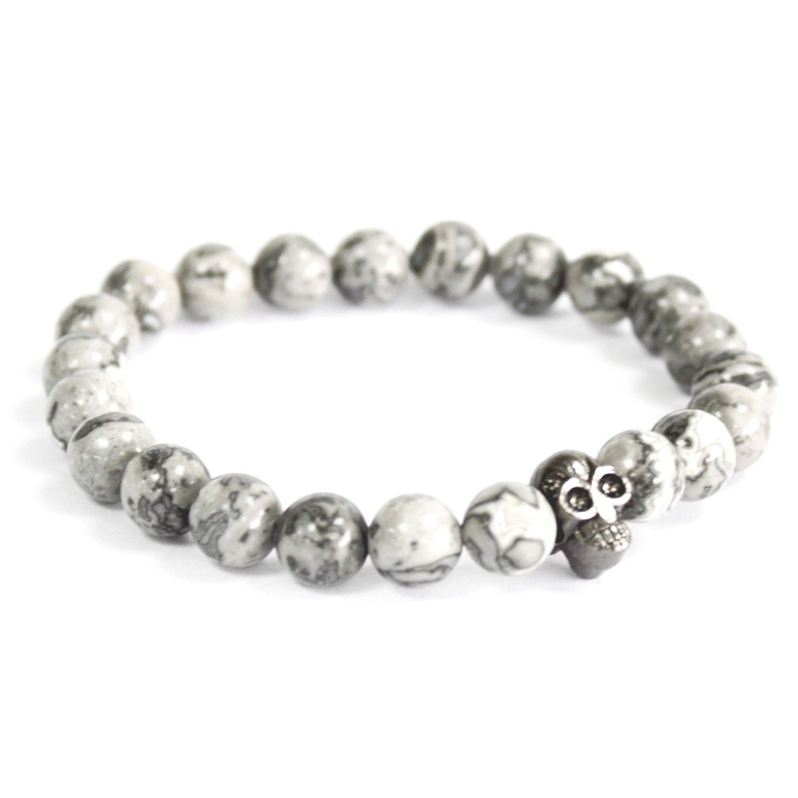 Grey Agate Bracelet with Pewter Skull