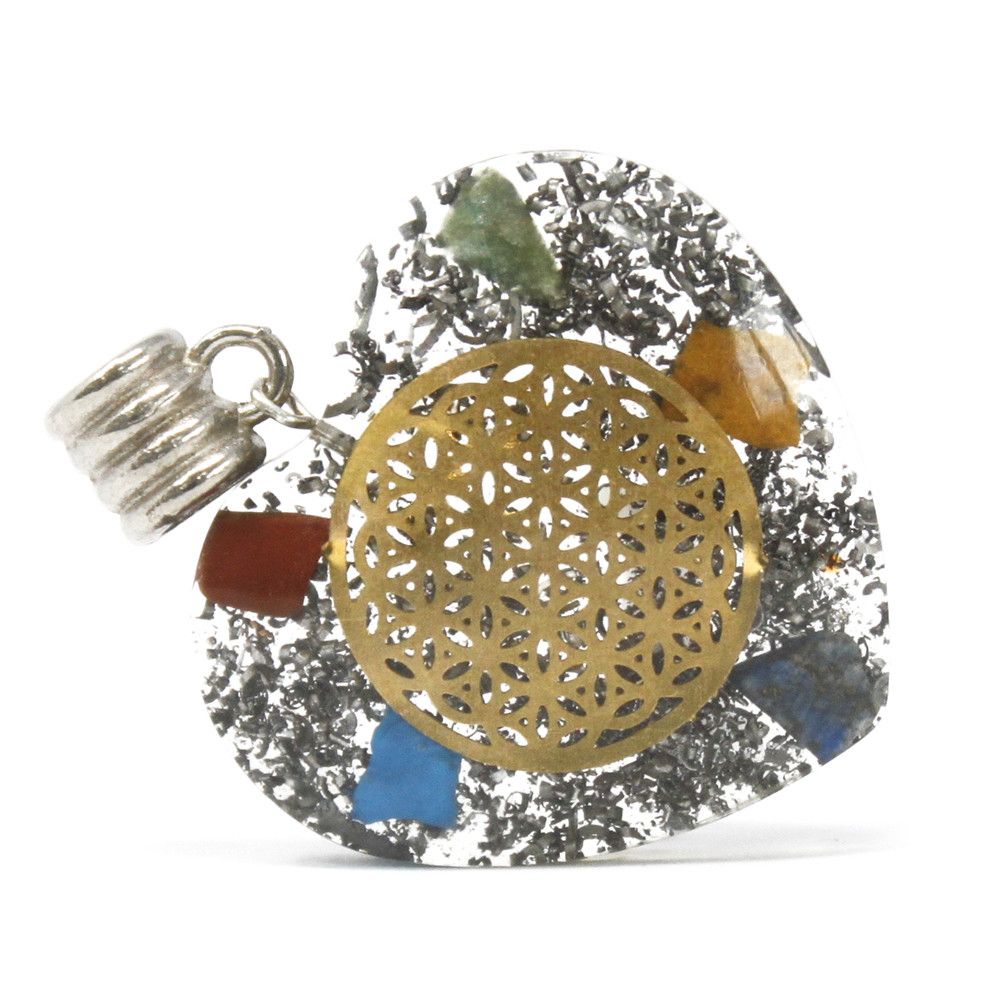 Pendente de Orgonite - Coração Chakra de 7 Pedras