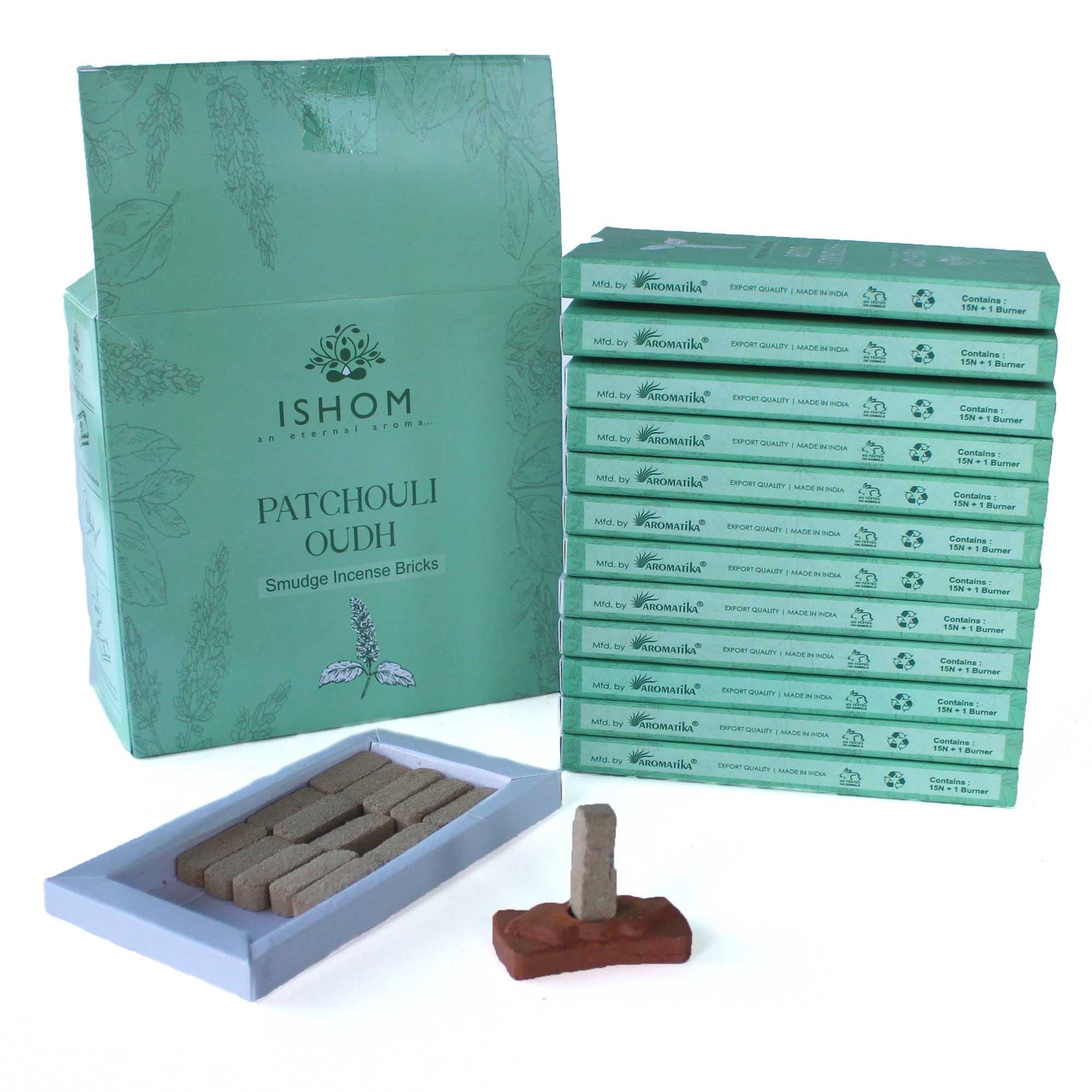 Conjunto de 15 Blocos de Smudge Natural e Queimador Madeira de Patchouli