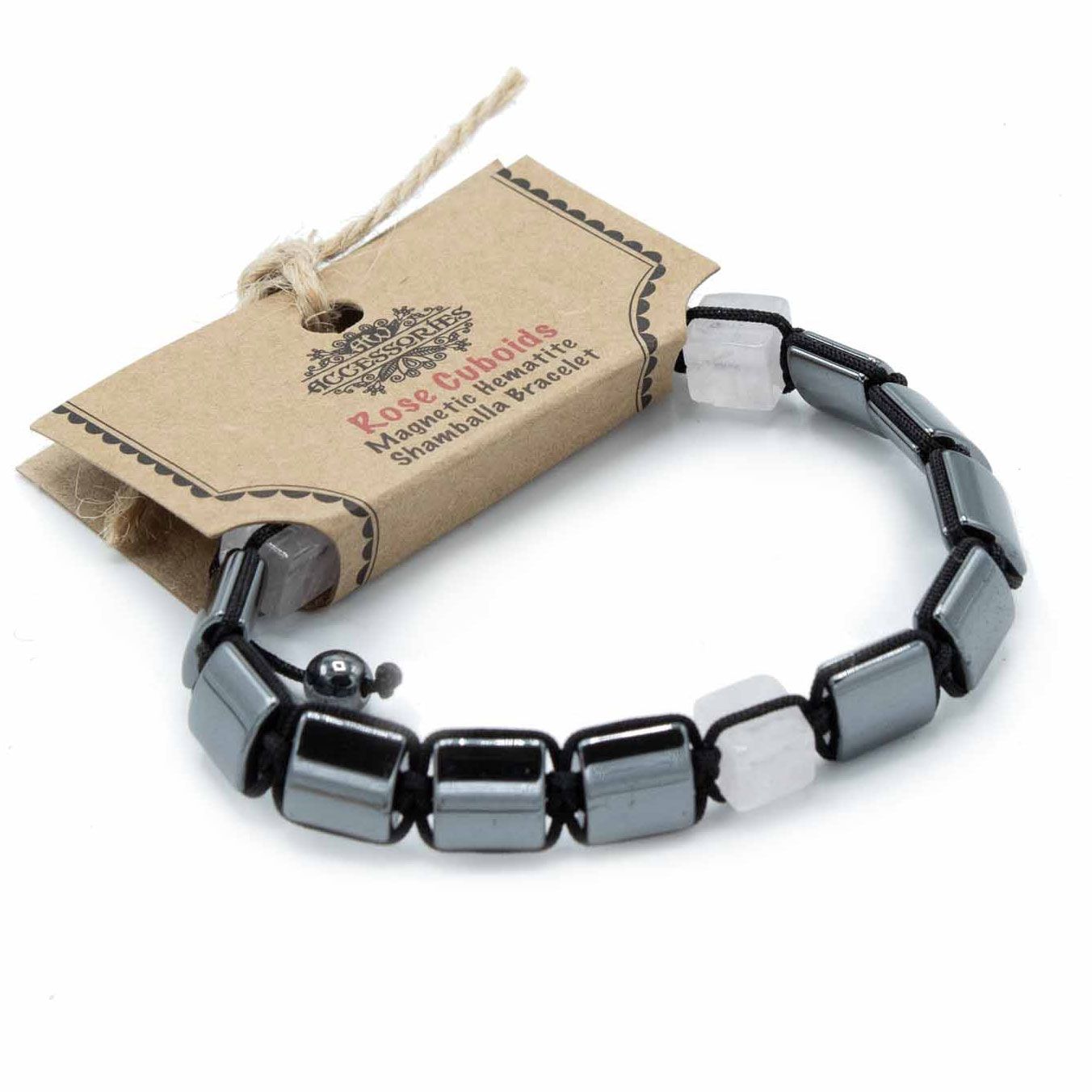 Hematite Magnetic Shamballa Bracelet – Pink Cuboids