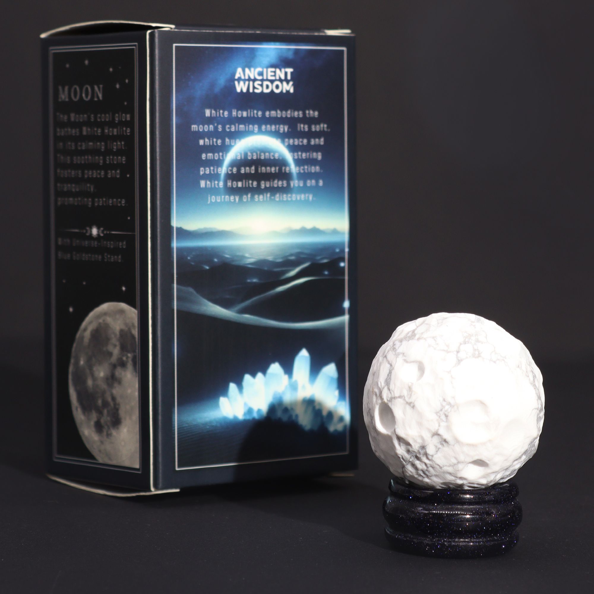 Planeta Howlite Branca com Suporte Solar Lua (40mm)
