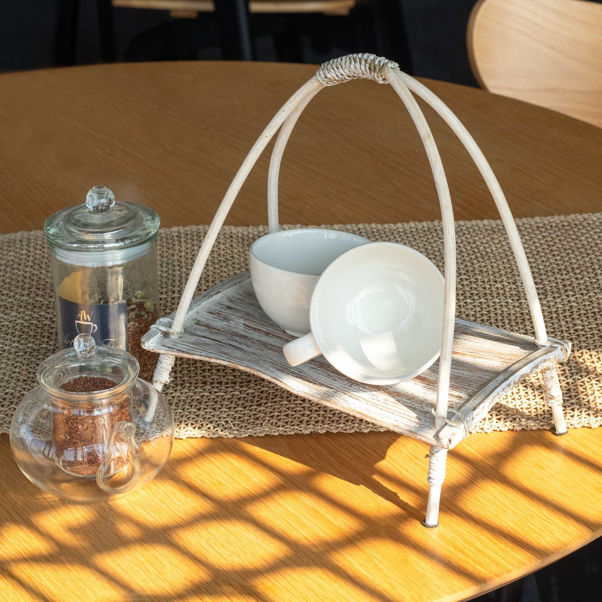 Suporte para chá em folha de coco – Acabamento branco