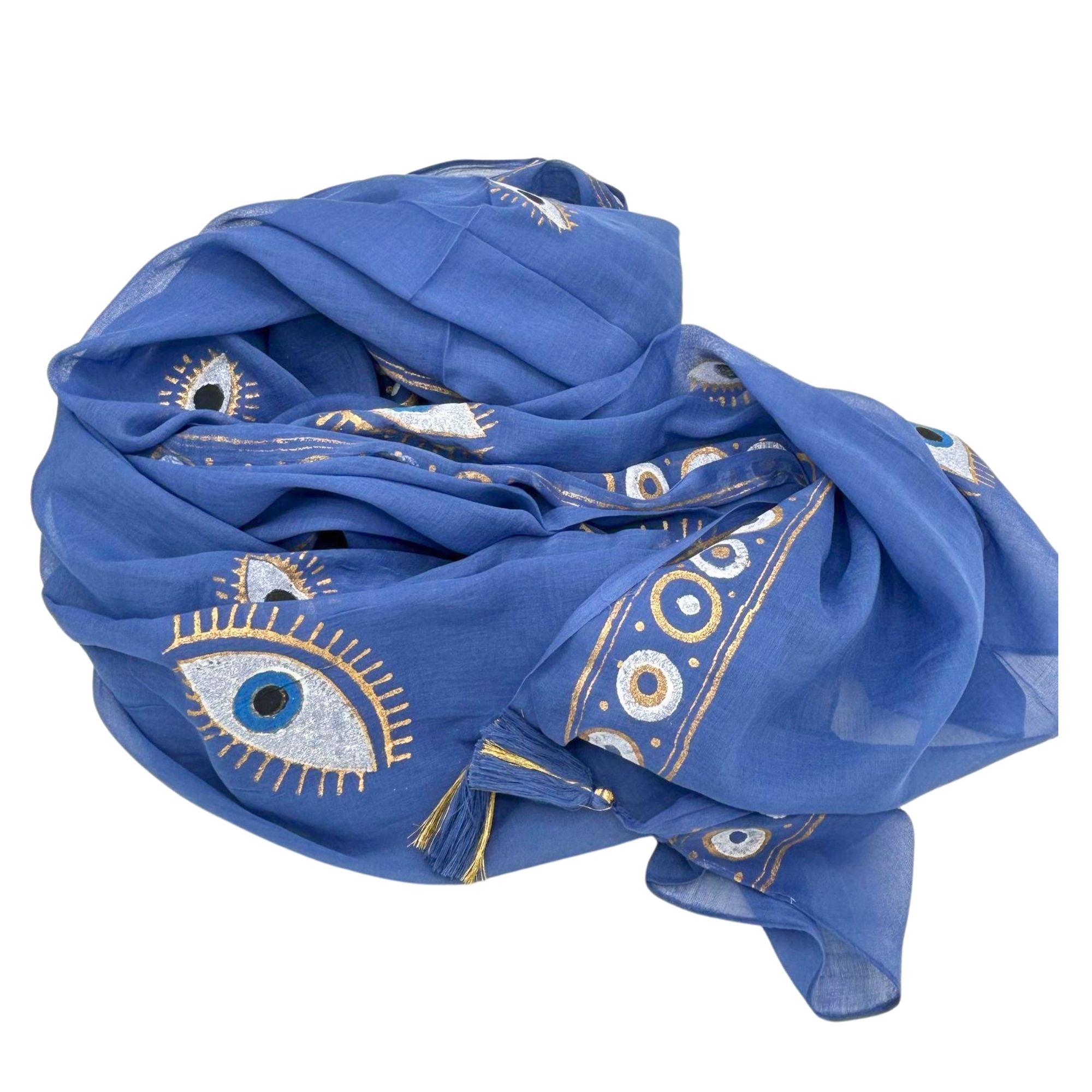 Pareo Nomad Sari Mediterrâneo - Olho Turco Azul Intenso e Dourado