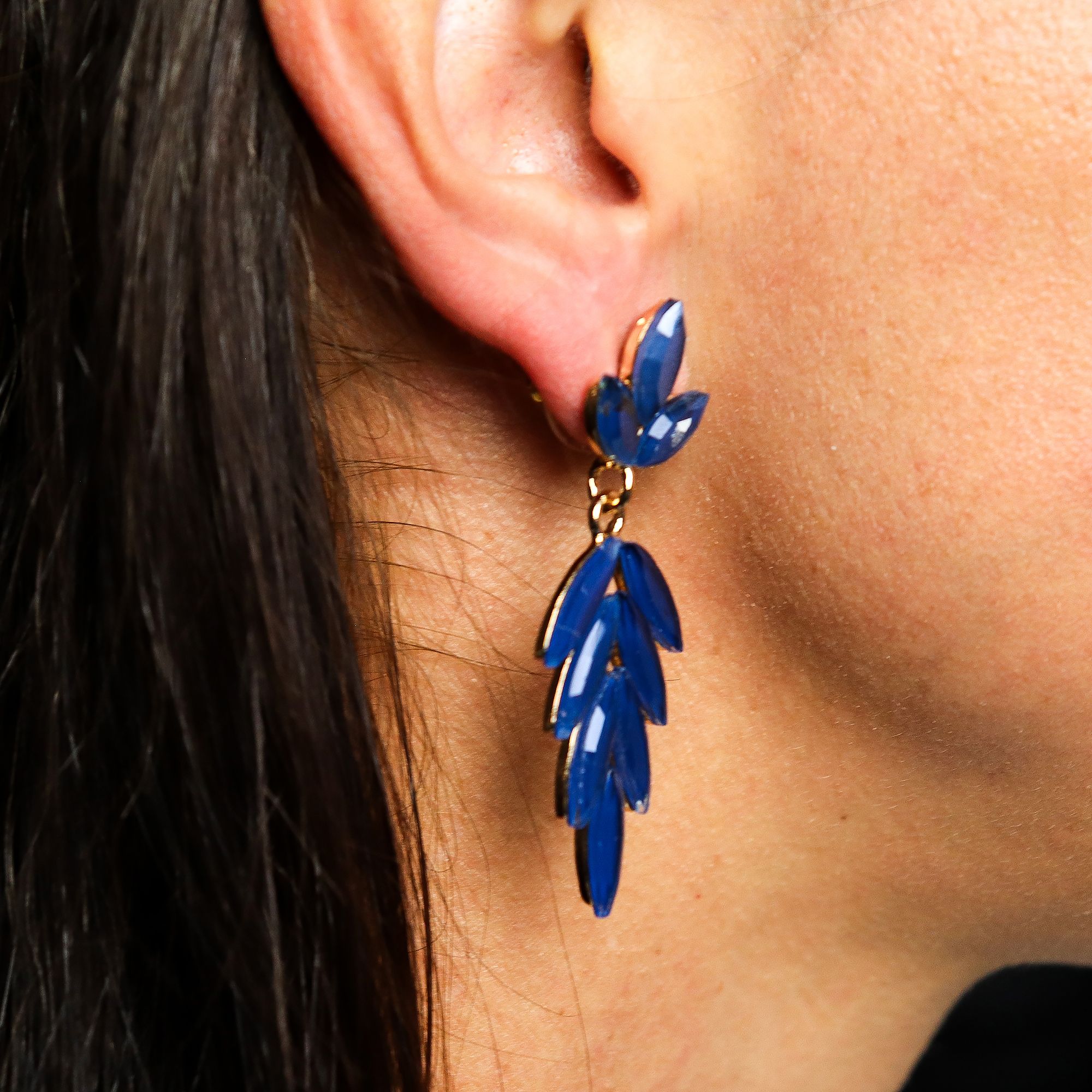 Brincos de Cristal Vintage - Compridos - Azul