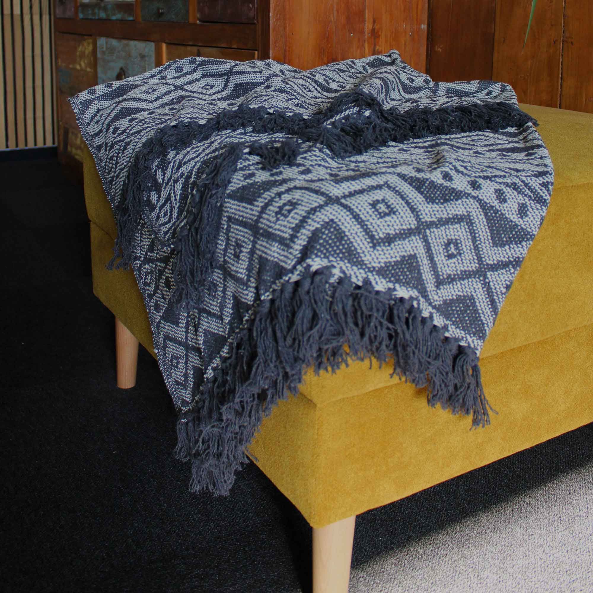 Manta Boho Conforto Gris Geométrico