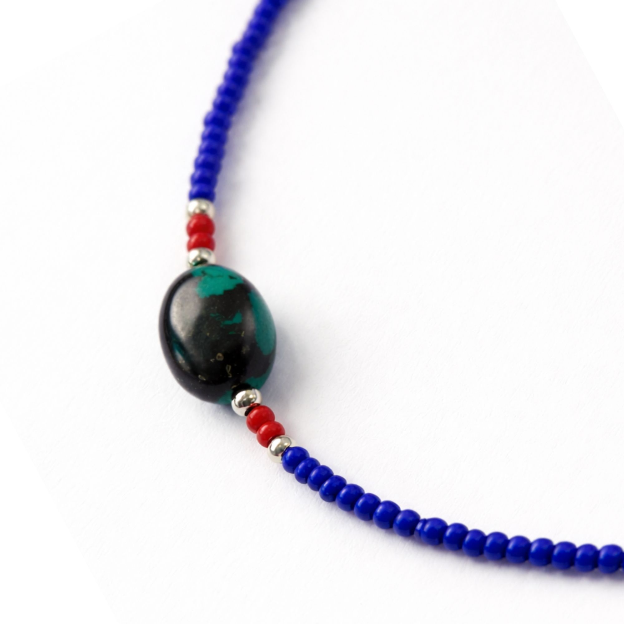 Pendente Fino de Lápis-Lazúli e Turquesa do Nepal - Colar (42 cm)