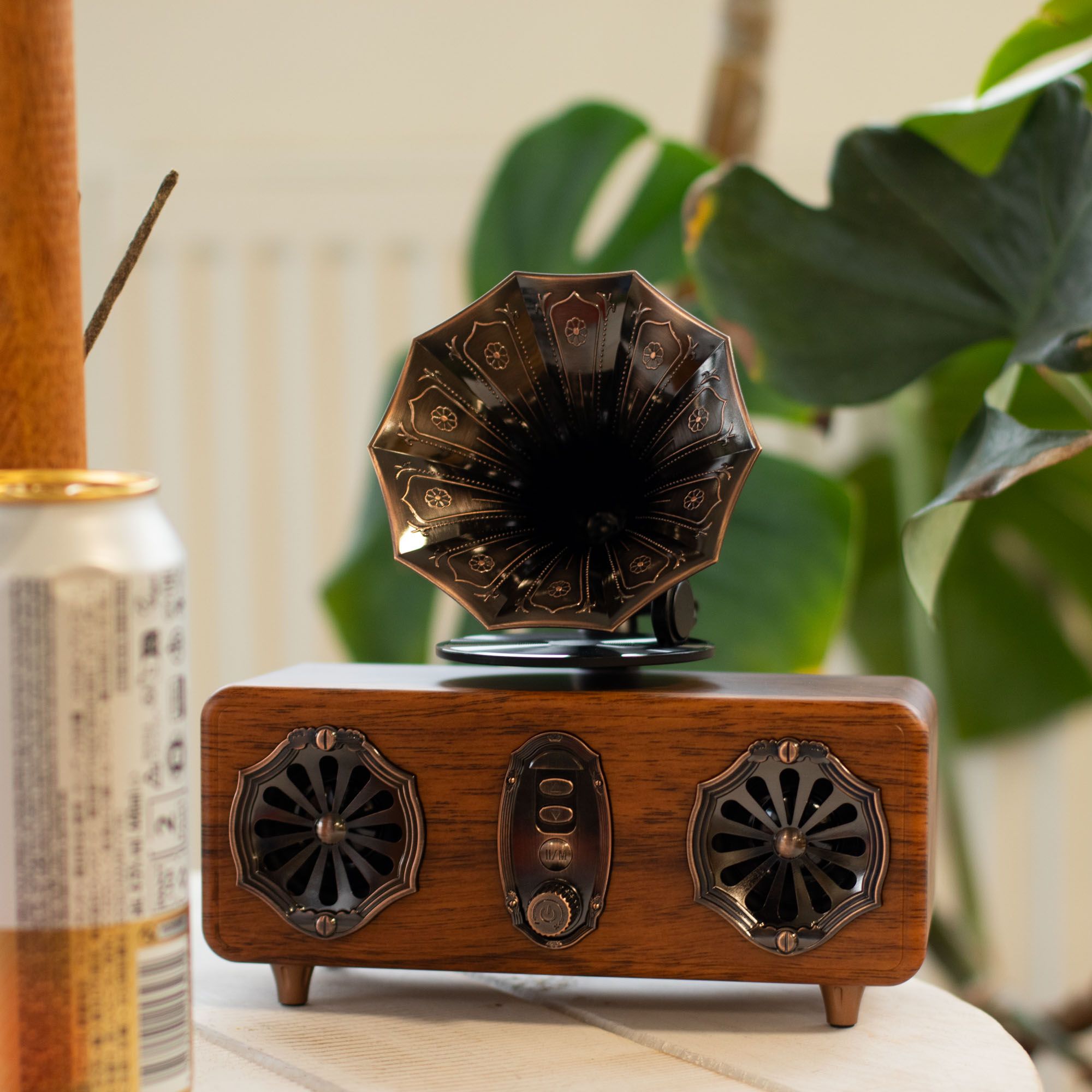 Coluna de Som Retro Gramofone Duplo Mini Bluetooth