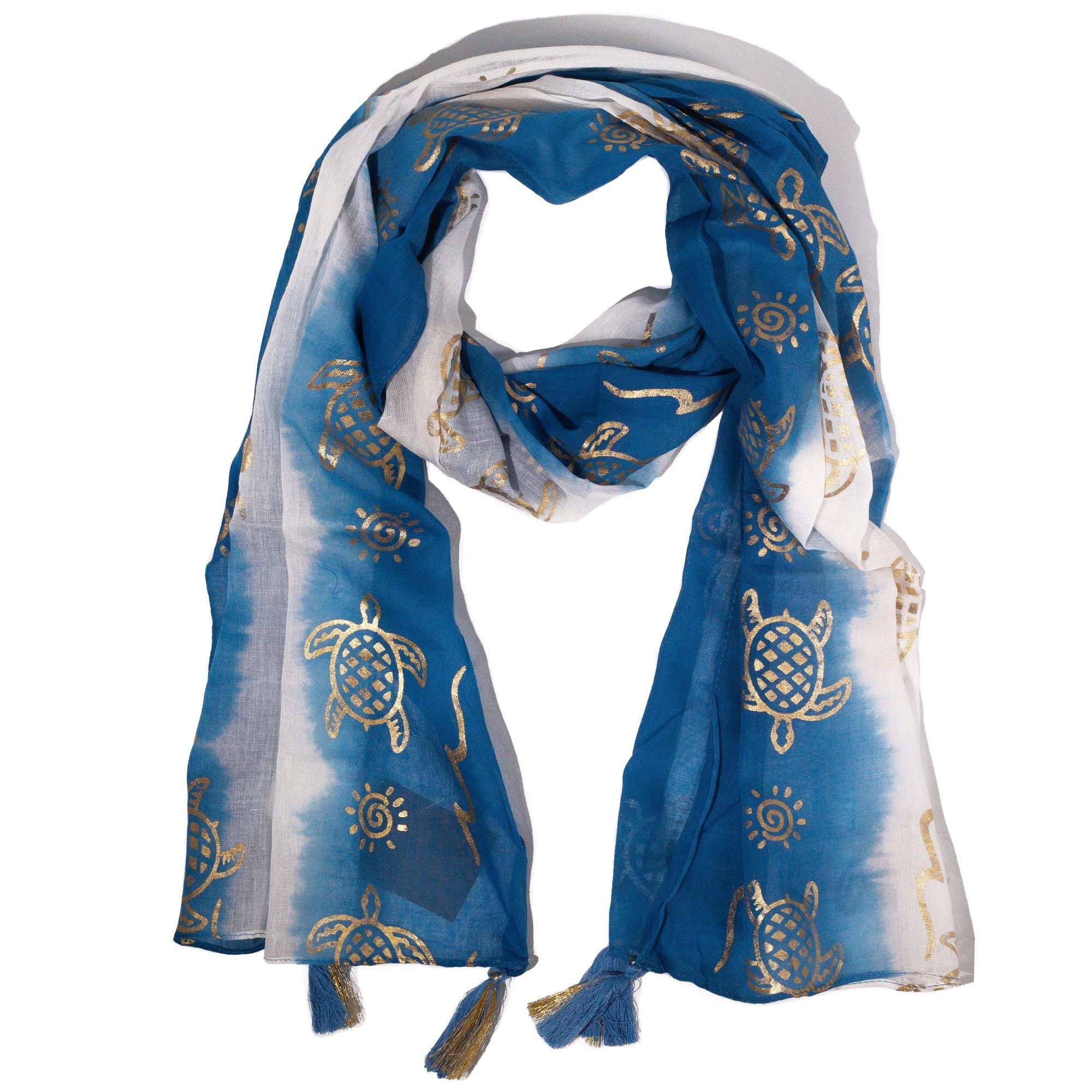 Lenço Nomad Sari Verão Tartarugas - Azul Mar - 180x50 cm