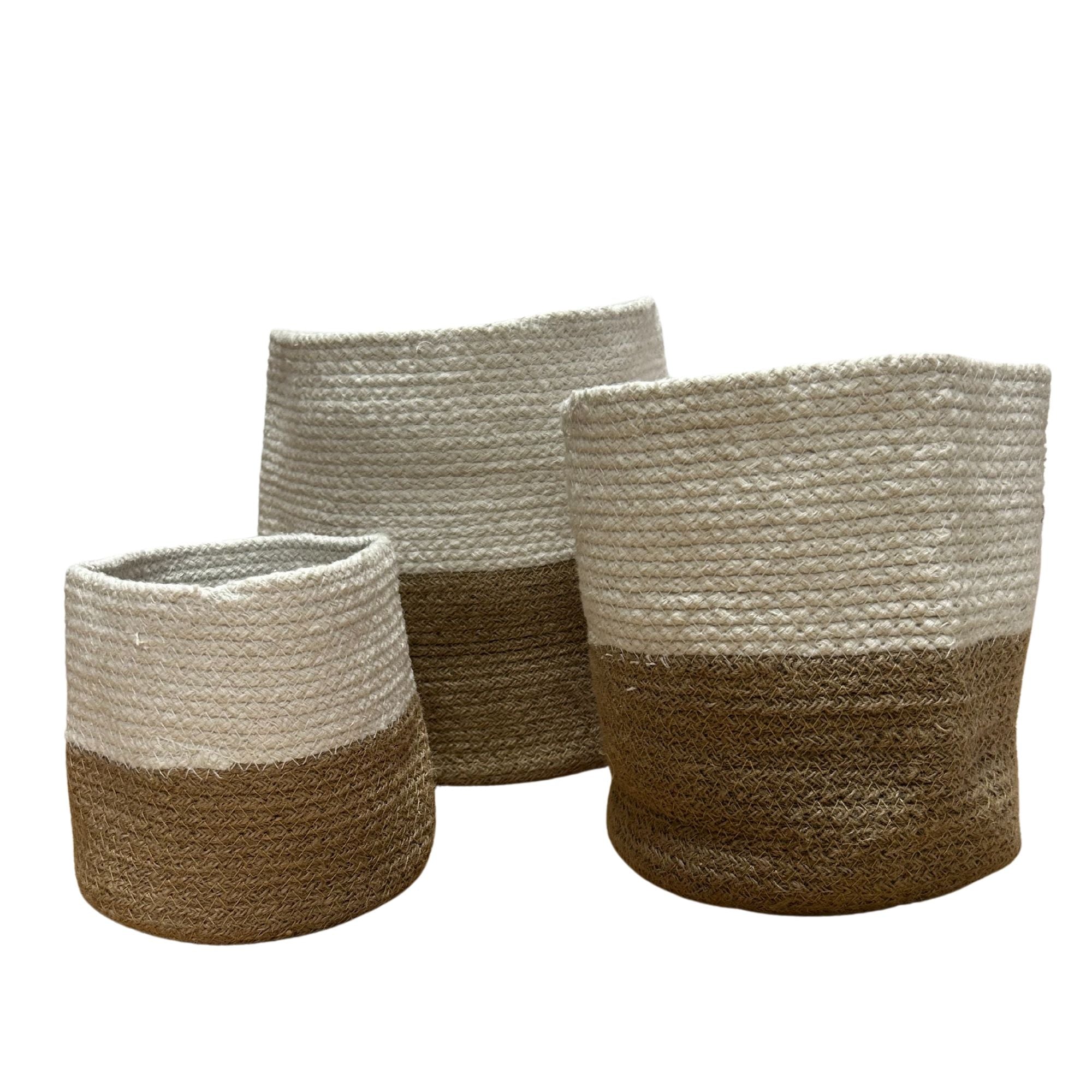 Conjunto de Cestos em Algodão e Juta – Branco