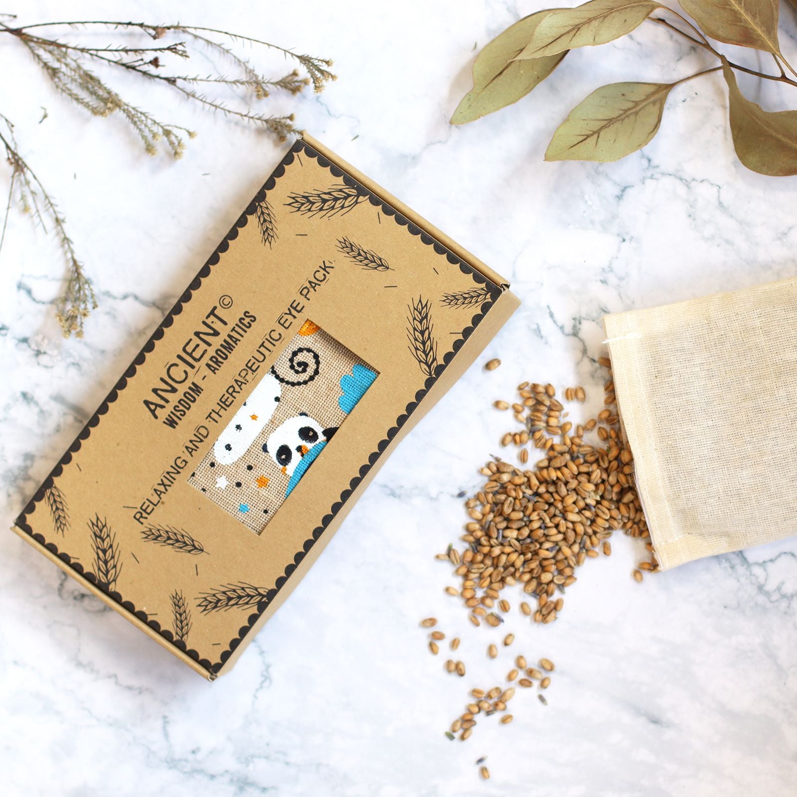 Almofada de Olhos de Trigo com Lavanda em Caixa de Presente - Panda Sonolento