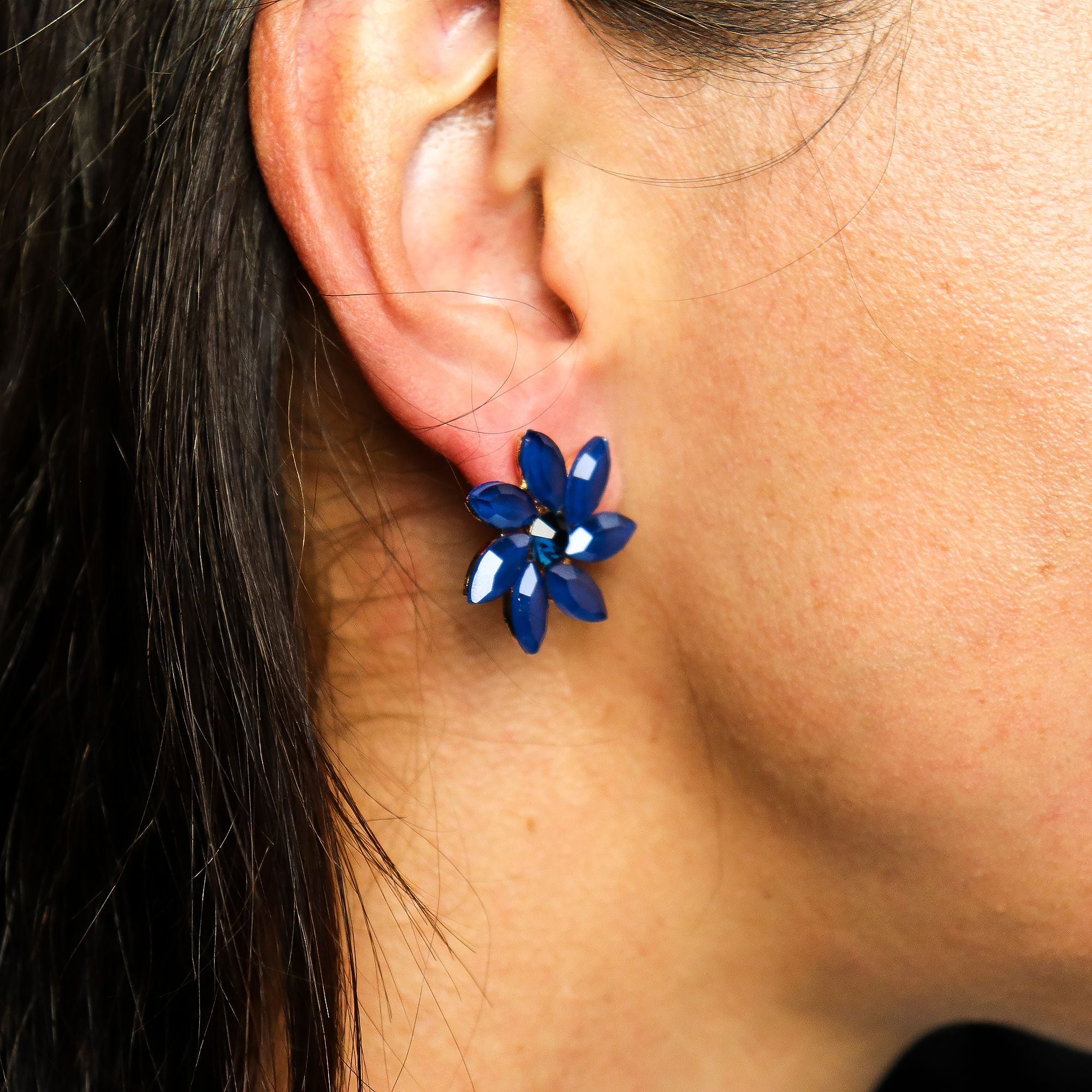 Brincos de Cristal Vintage - Flores - Azul