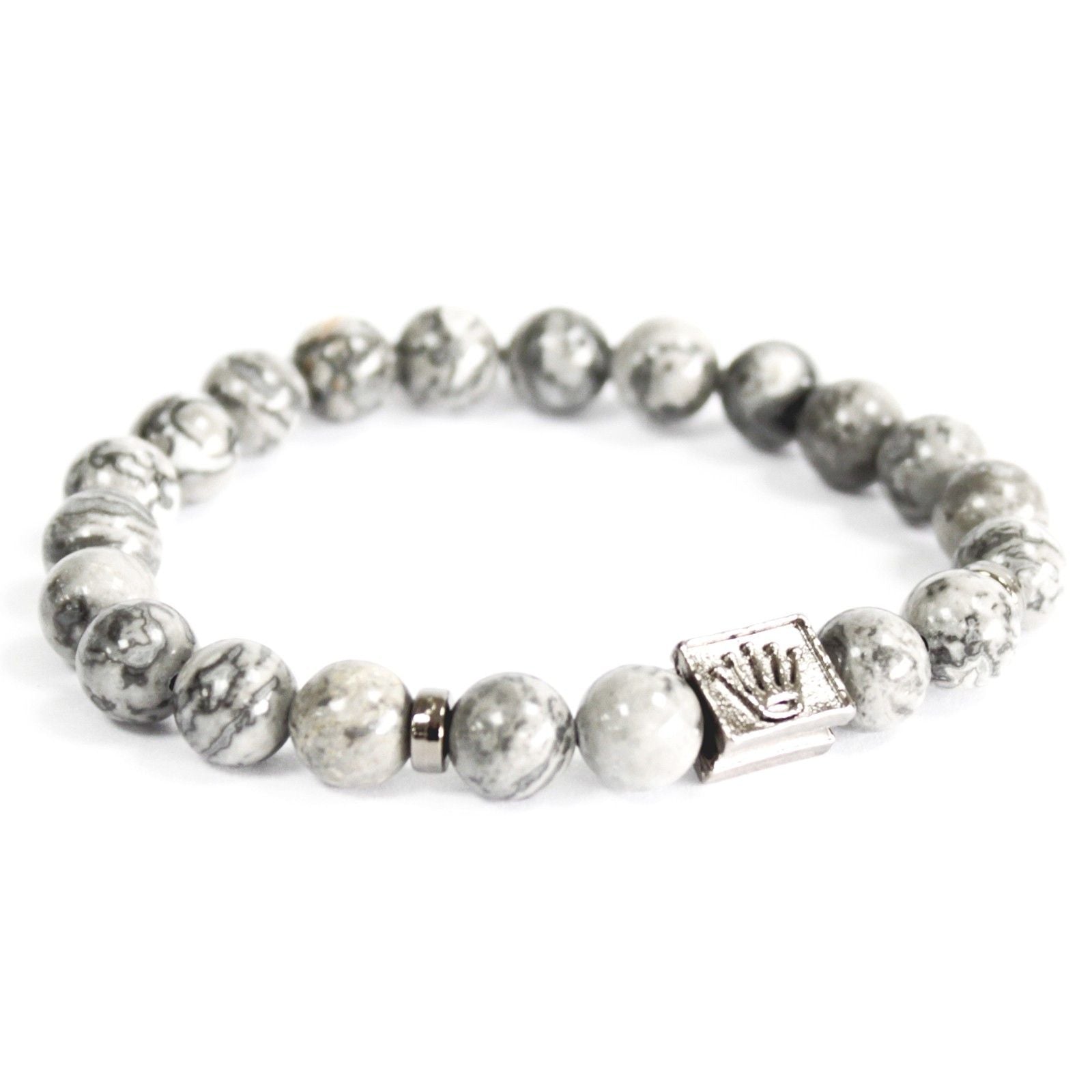 Grey Agate Bracelet with Crown Ingots