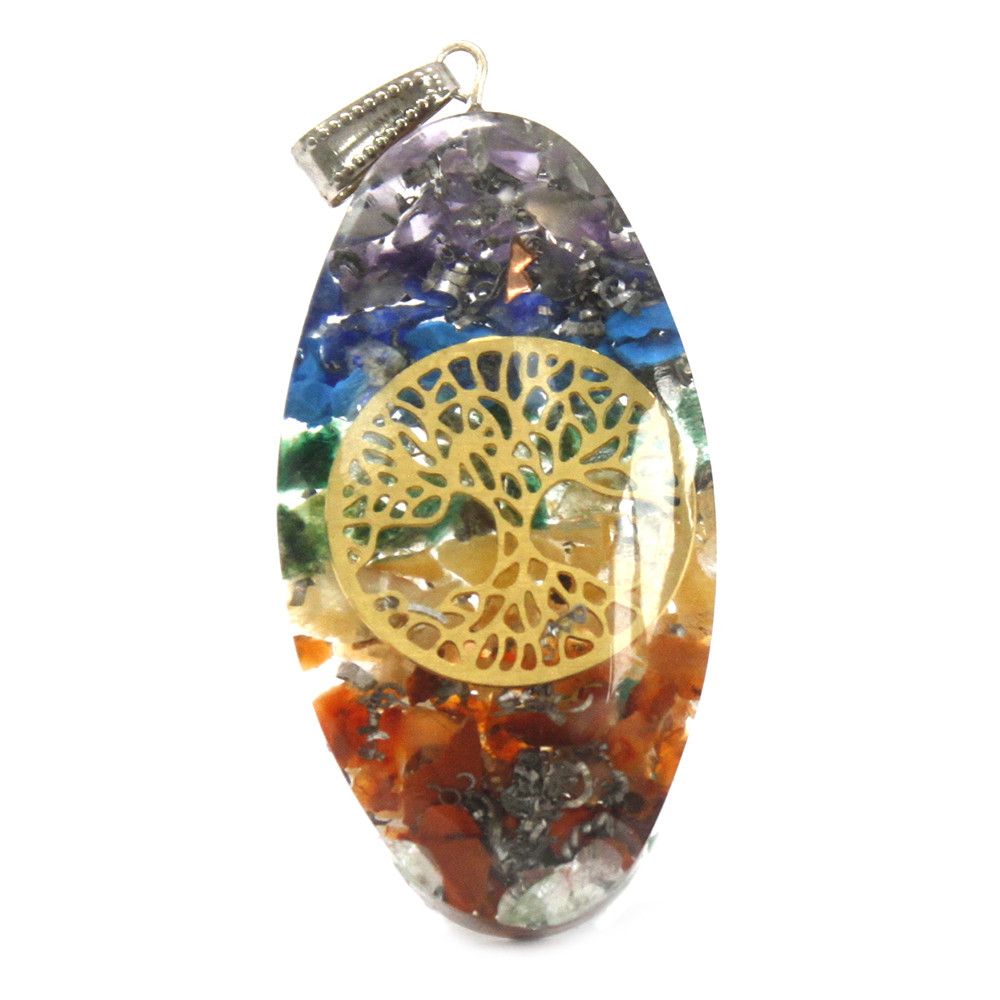 Pendente de Orgonite - Chakra em Pedra Oval com Árvore