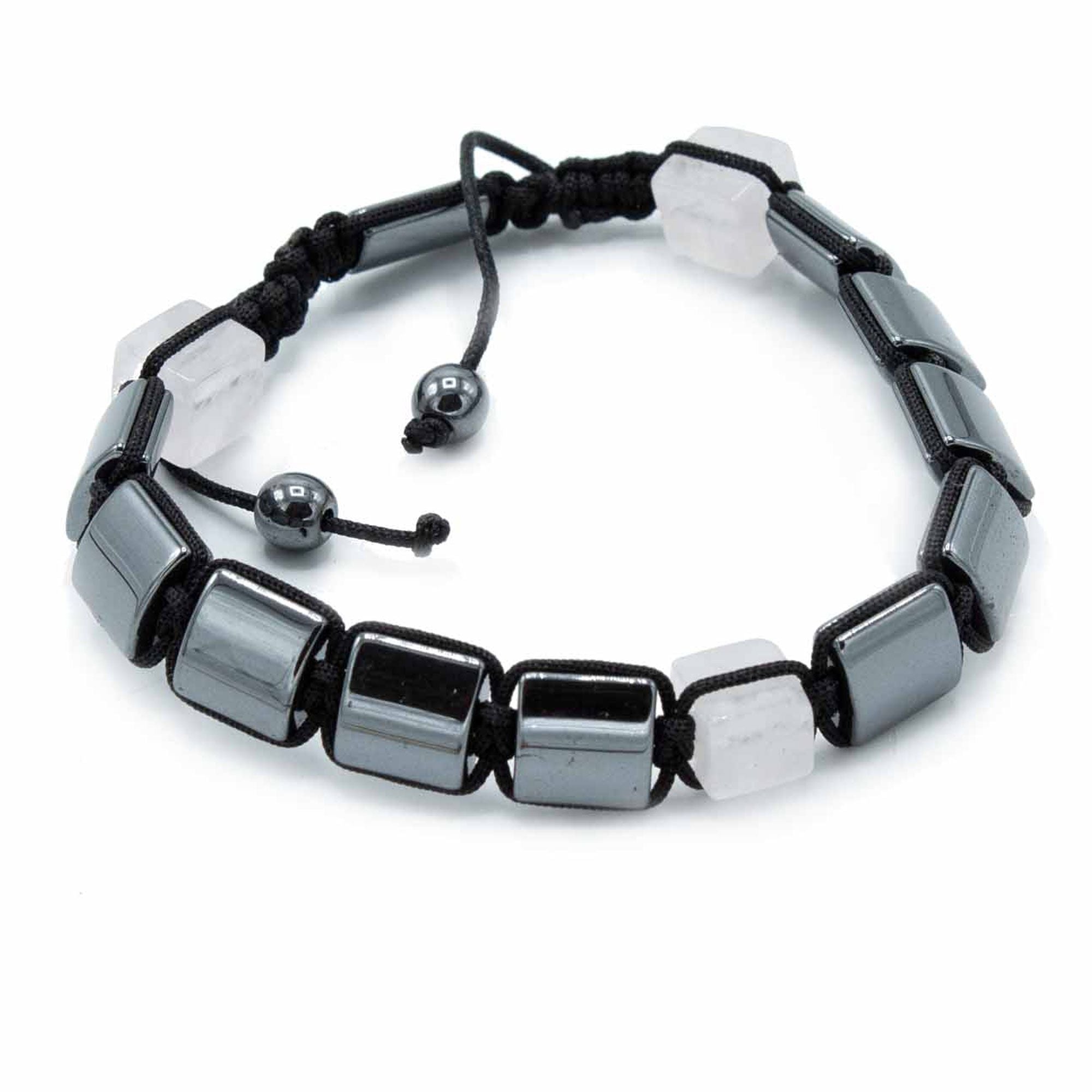 Hematite Magnetic Shamballa Bracelet – Pink Cuboids