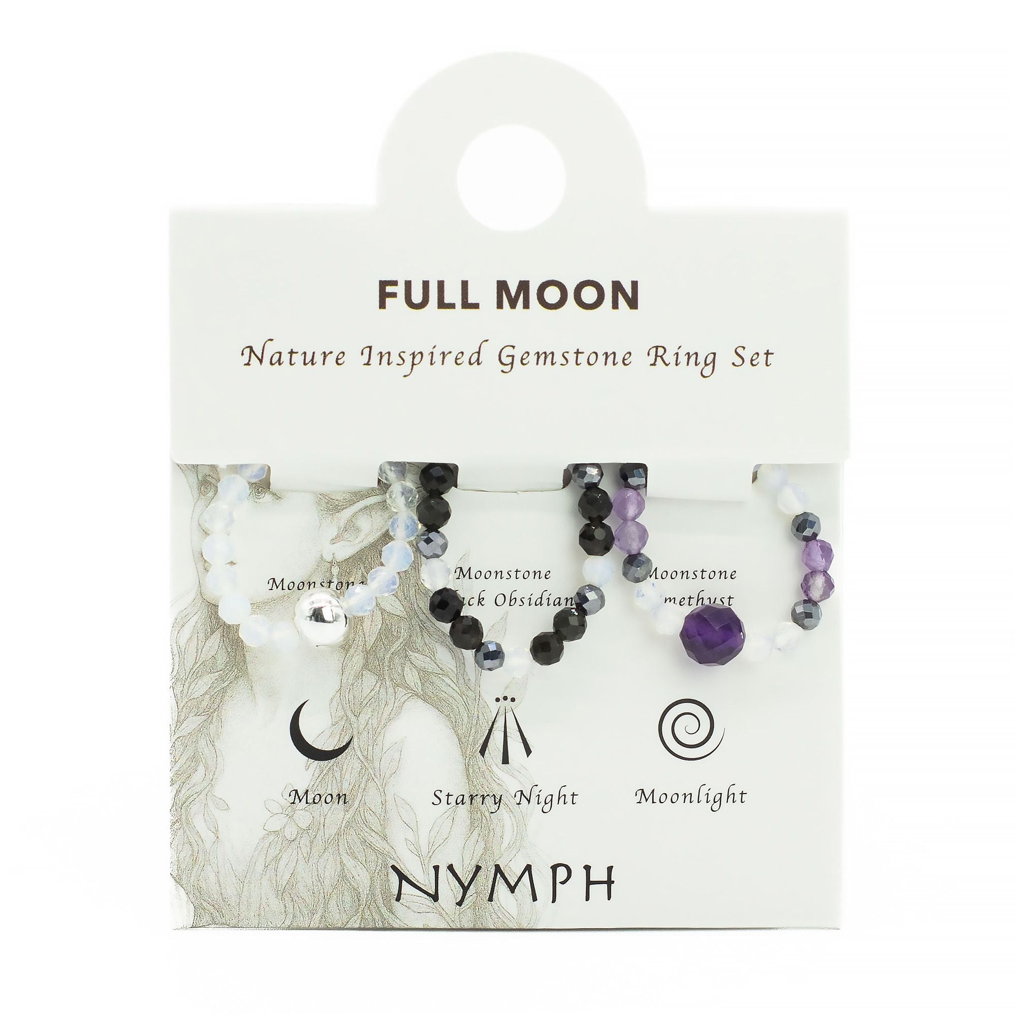 Conjunto de Anéis com Pedra Nymph – Lua Cheia
