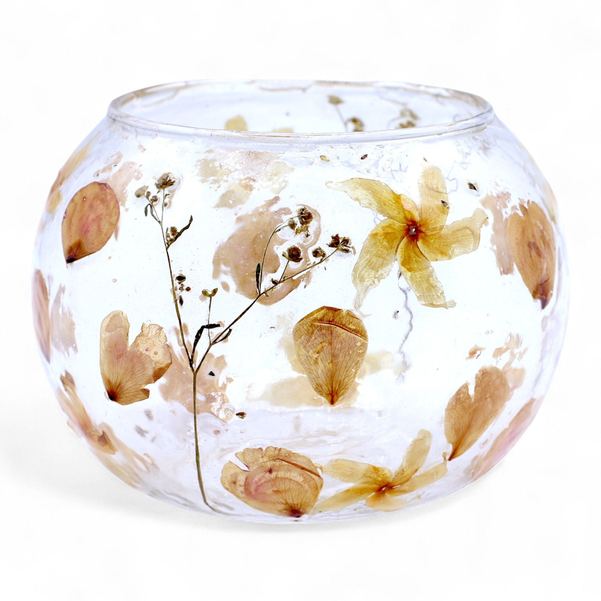 Castiçal de Vidro Floral Natural Taça Grande Rosa 12 x 13 cm