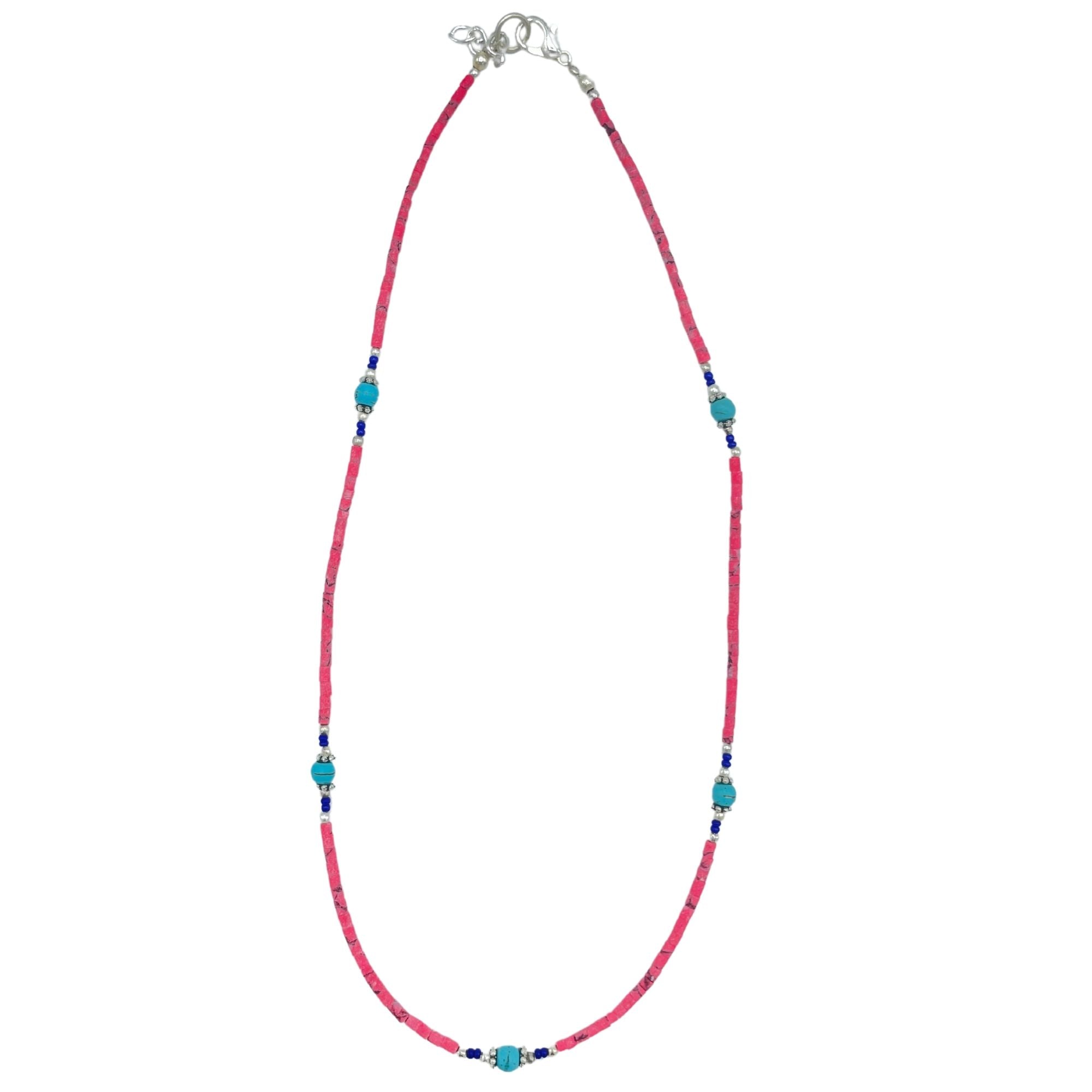 Collar nepalí de gemas extrafinas - Cuentas de coral rosa y turquesa