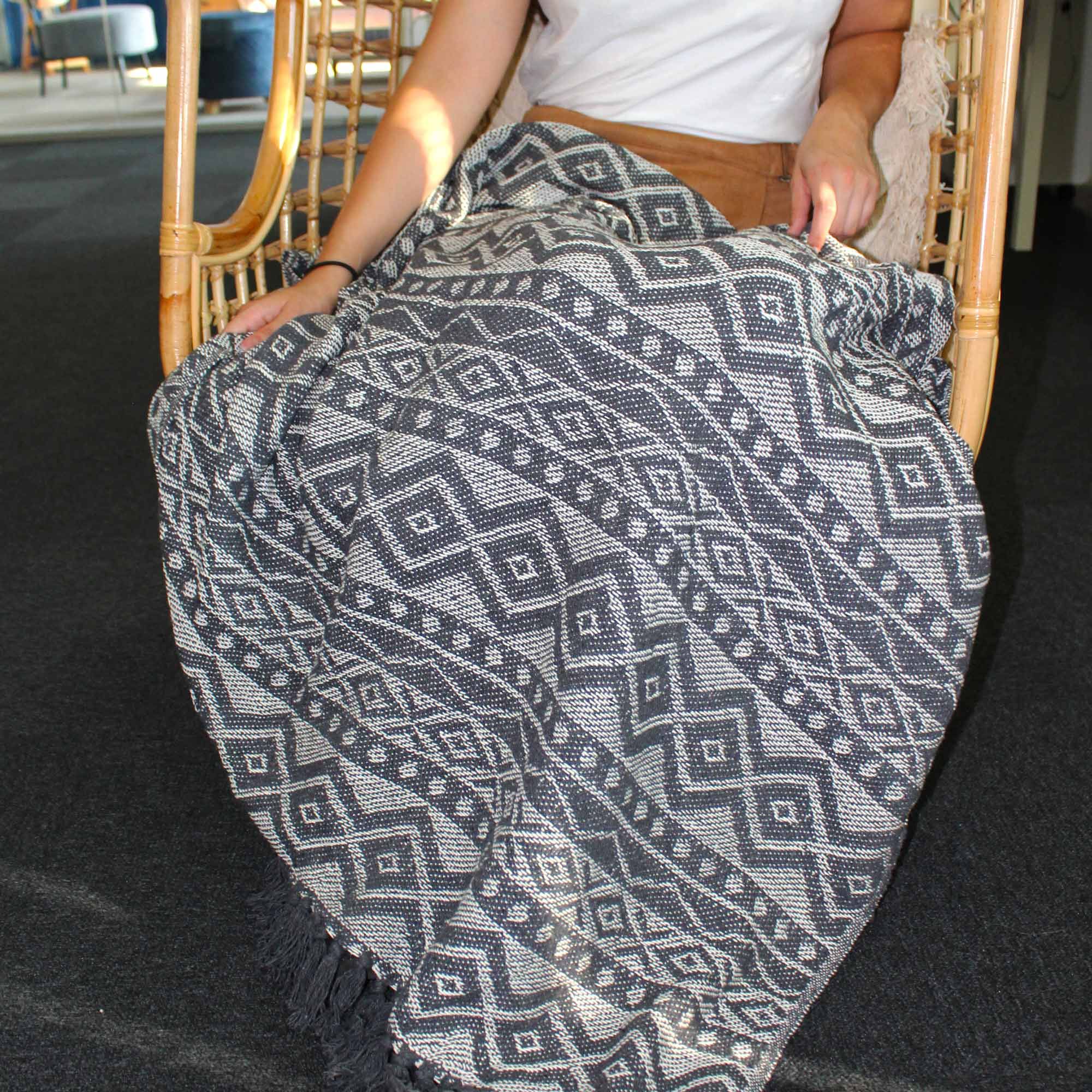 Manta Boho Conforto Gris Geométrico