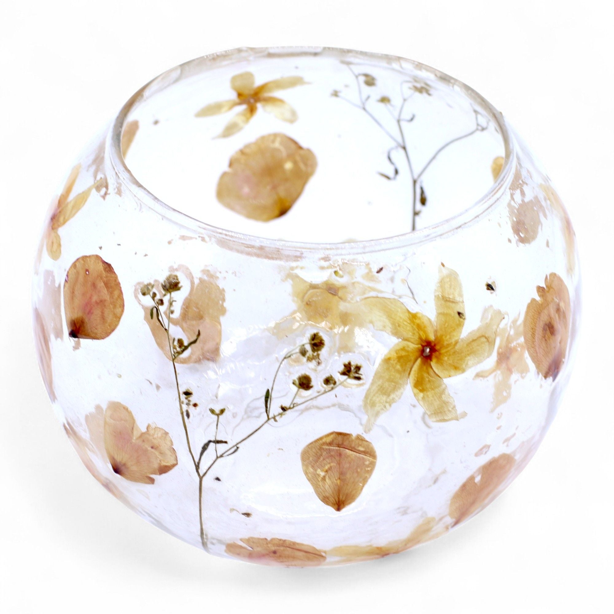Castiçal de Vidro Floral Natural Taça Grande Rosa 12 x 13 cm