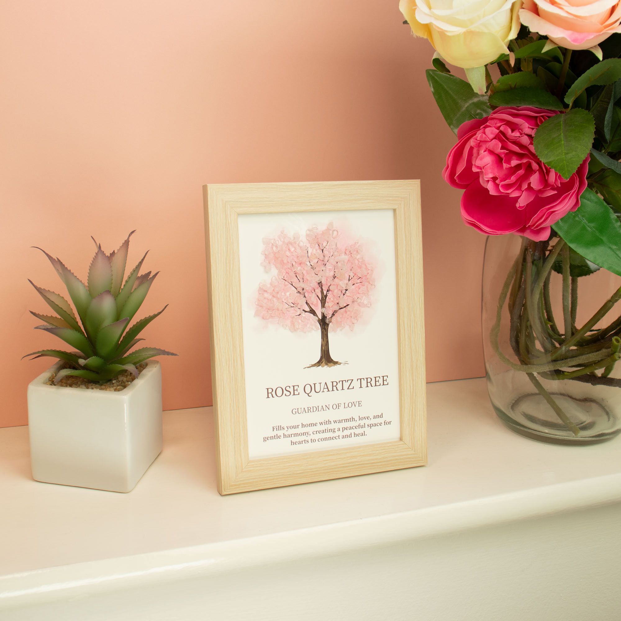Cuadro con Piedras Naturales Árbol de la Vida Cuarzo Rosa
