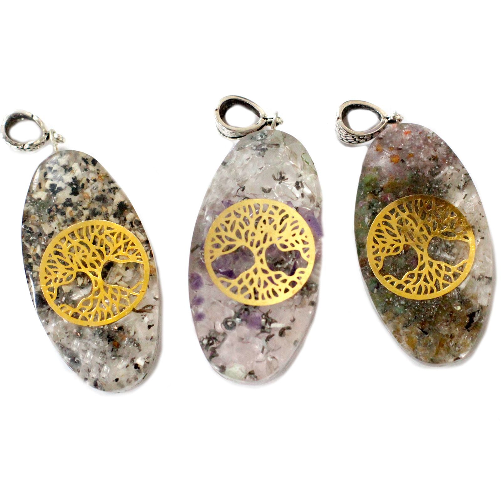 Pendente de Orgonite - Chakra em Pedra Oval com Árvore