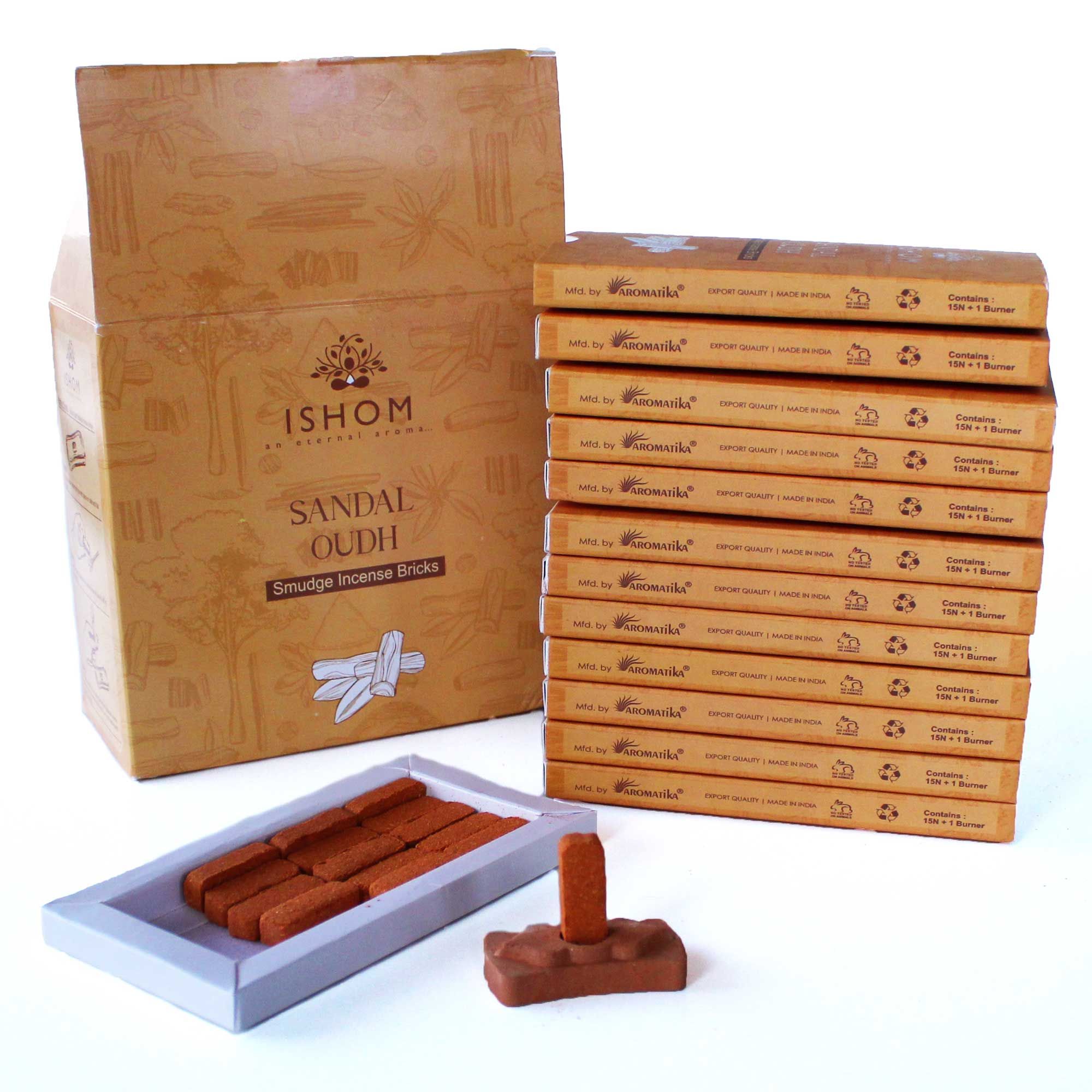 Conjunto de 15 Blocos de Smudge Natural e Queimador Madeira de Sândalo