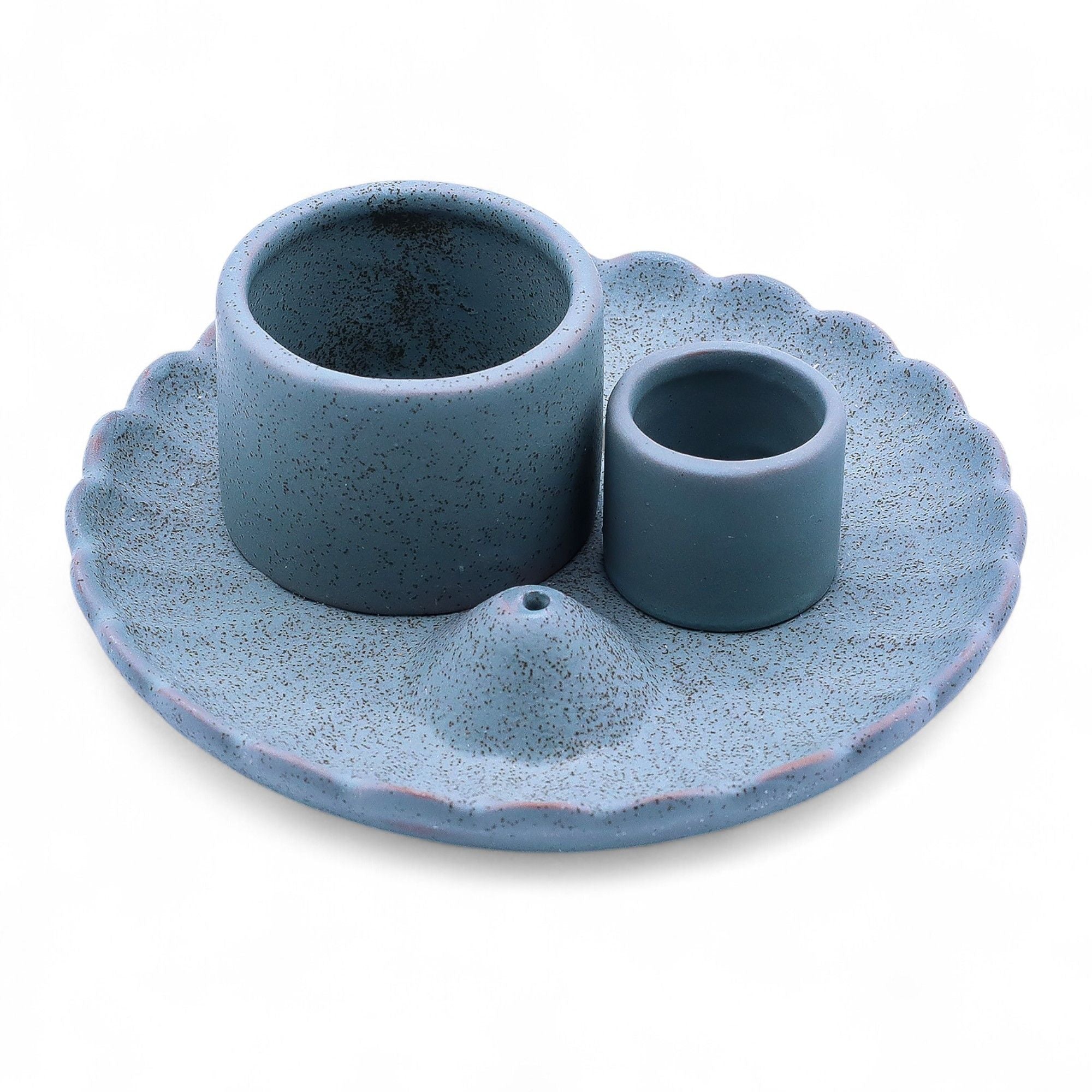 Suporte Cerâmico para Pau Santo e Incenso Flor de Lótus Azul