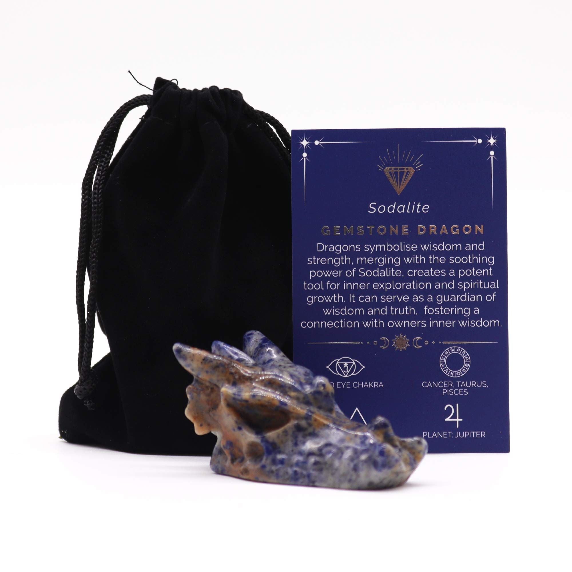 Cabeça de Dragão Grande em Pedra Natural Sodalite (60x30x35mm)