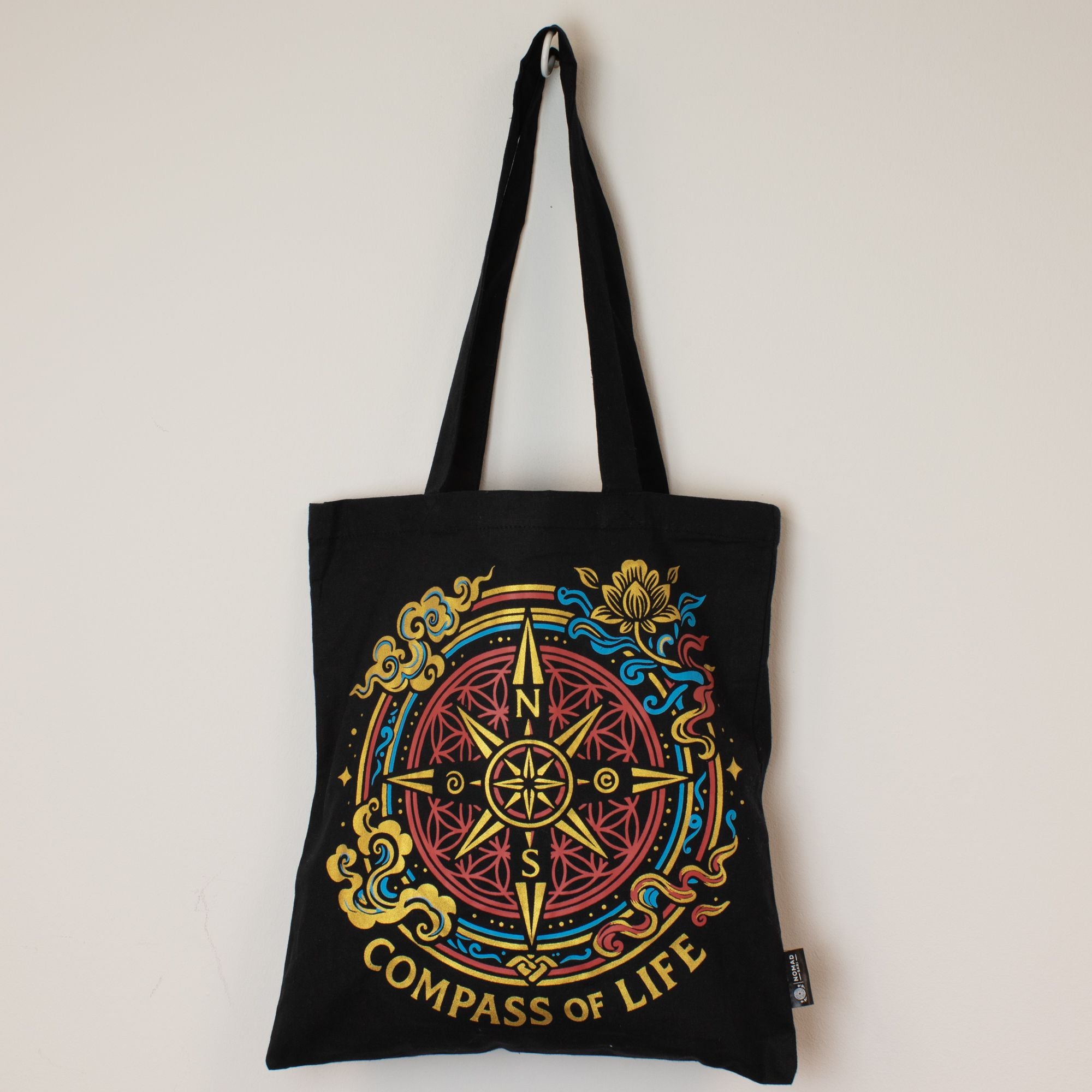 Bolsa Tote em Algodão Bússola da Vida Preto 40 x 36 cm