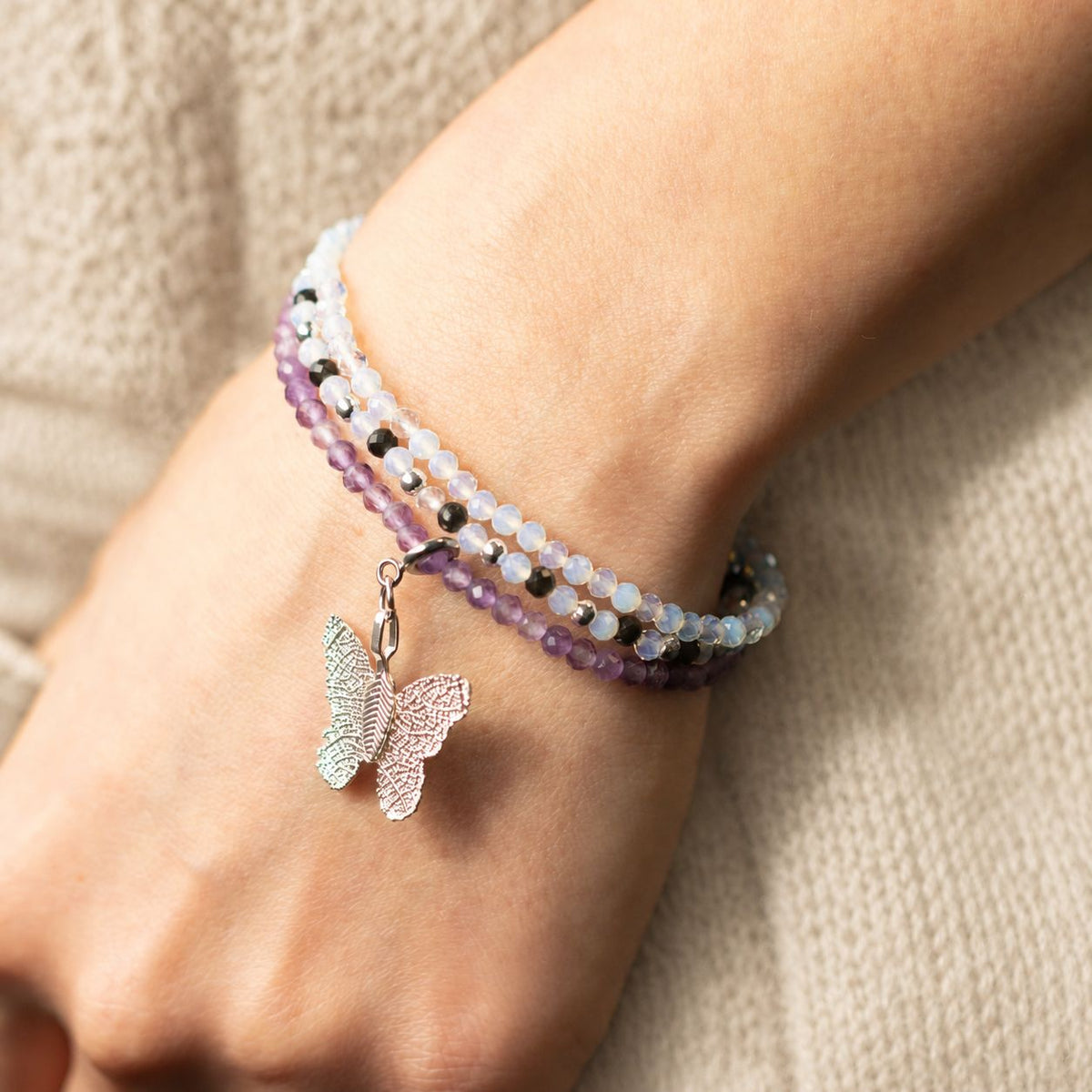 Conjunto de 3 Pulseiras Nymph Spirit com Pedras Naturais - Lua Cheia