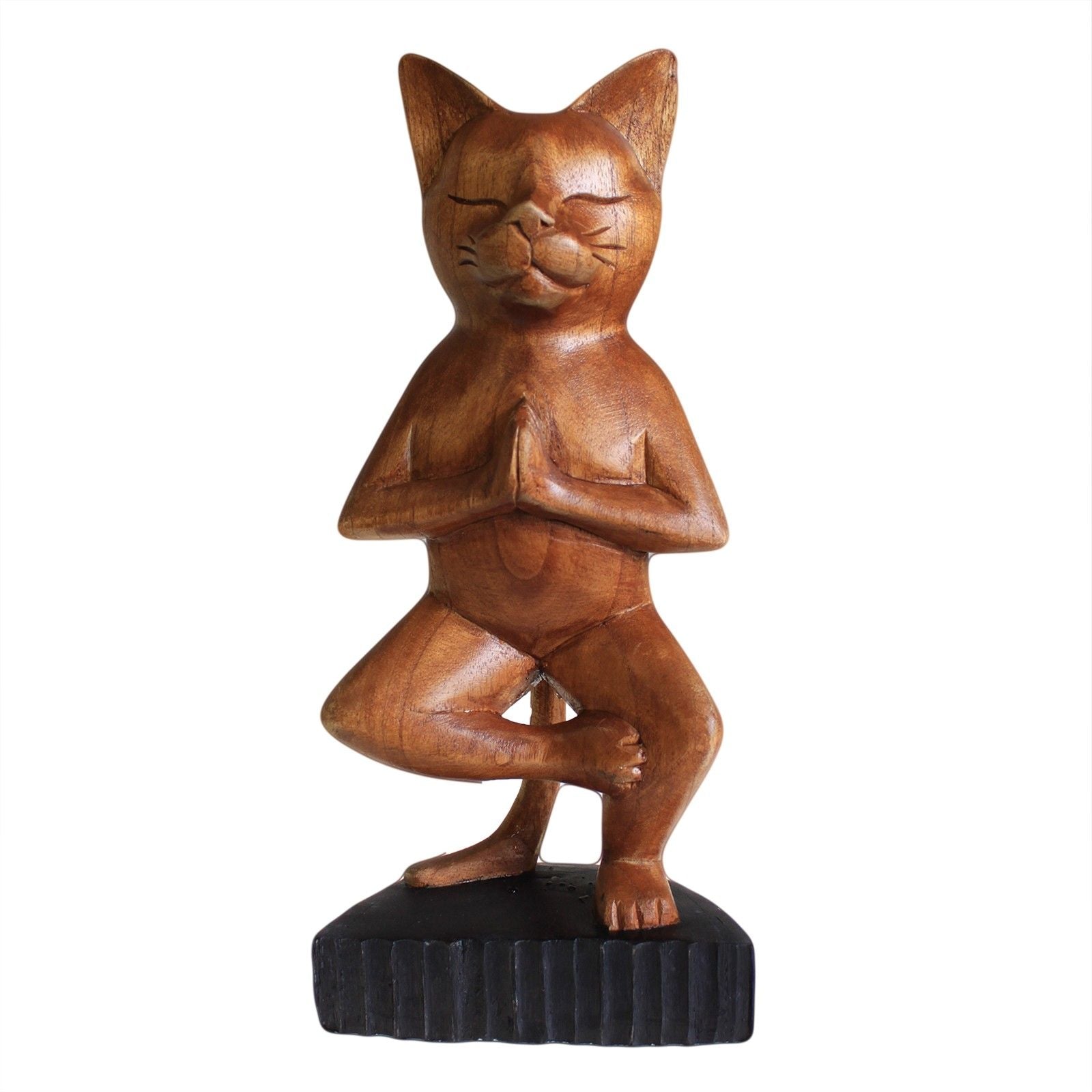 Gato de Yoga Esculpido à Mão – Uma Perna
