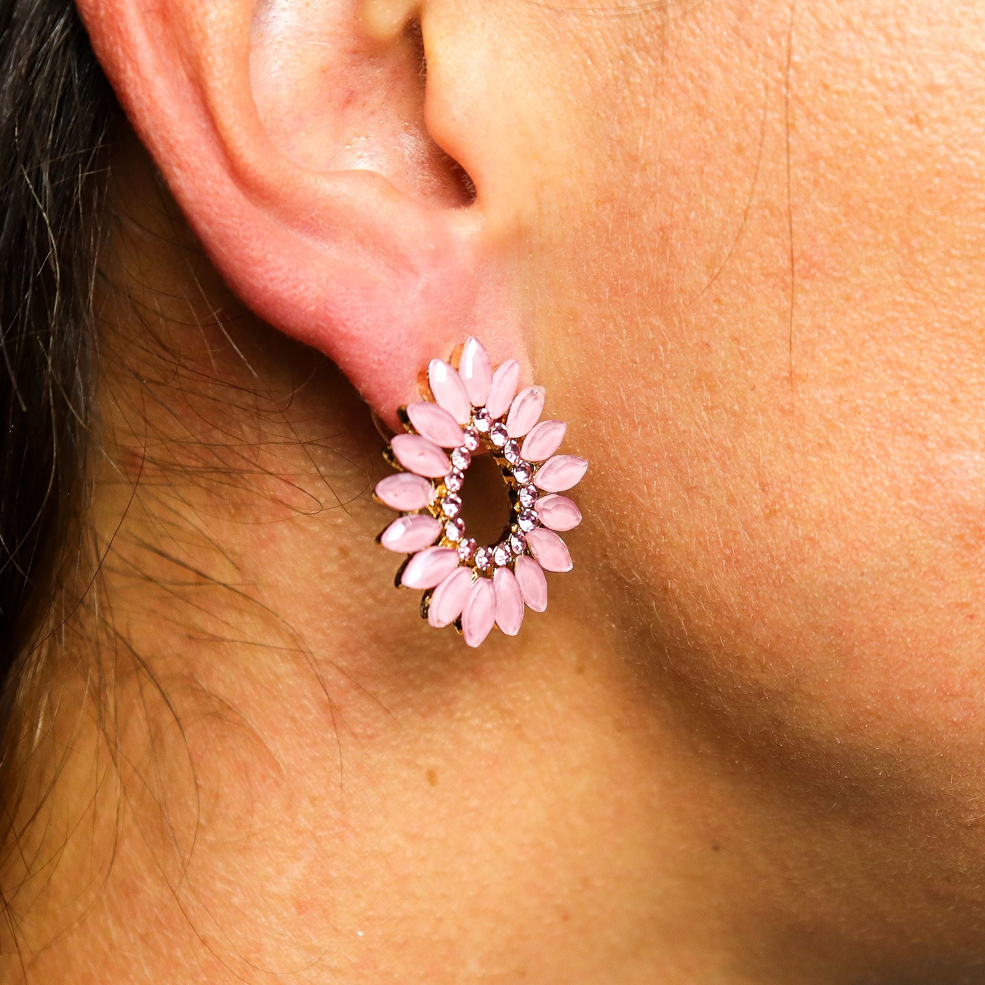 Brincos de Cristal Vintage - Aro - Quartzo Rosa