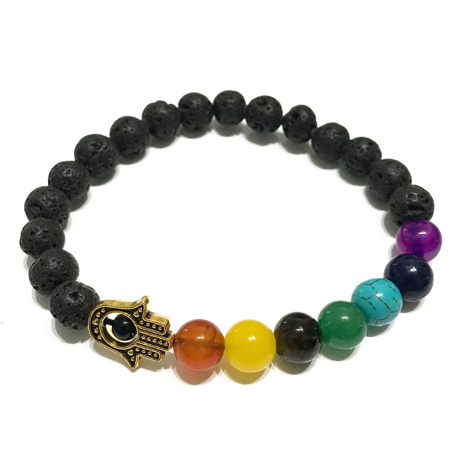 Pulseira em Pedra Lava – Hamsa – Chakra