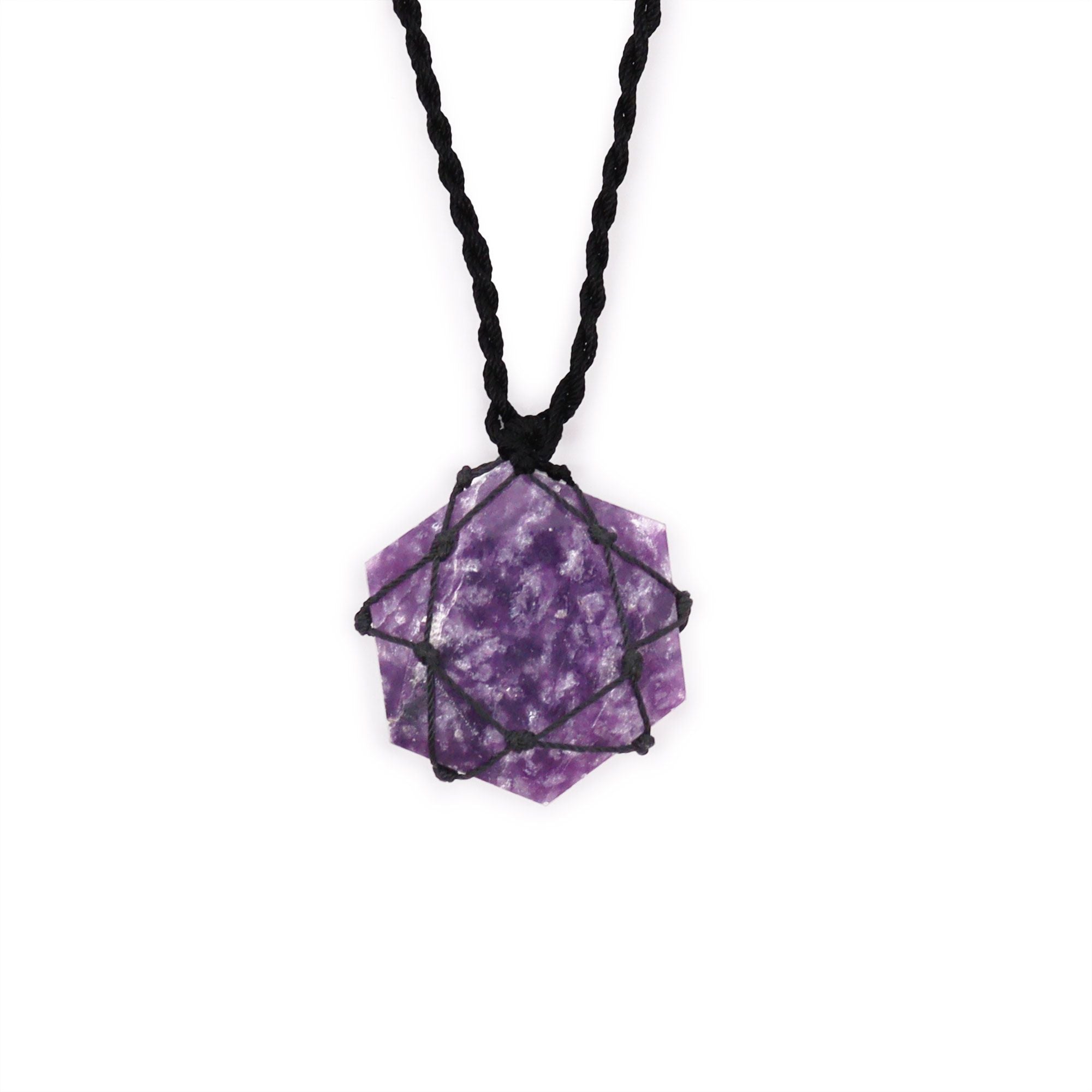 Pendente Hexagonal de Pedras Preciosas Entrelaçadas - Lepidolita