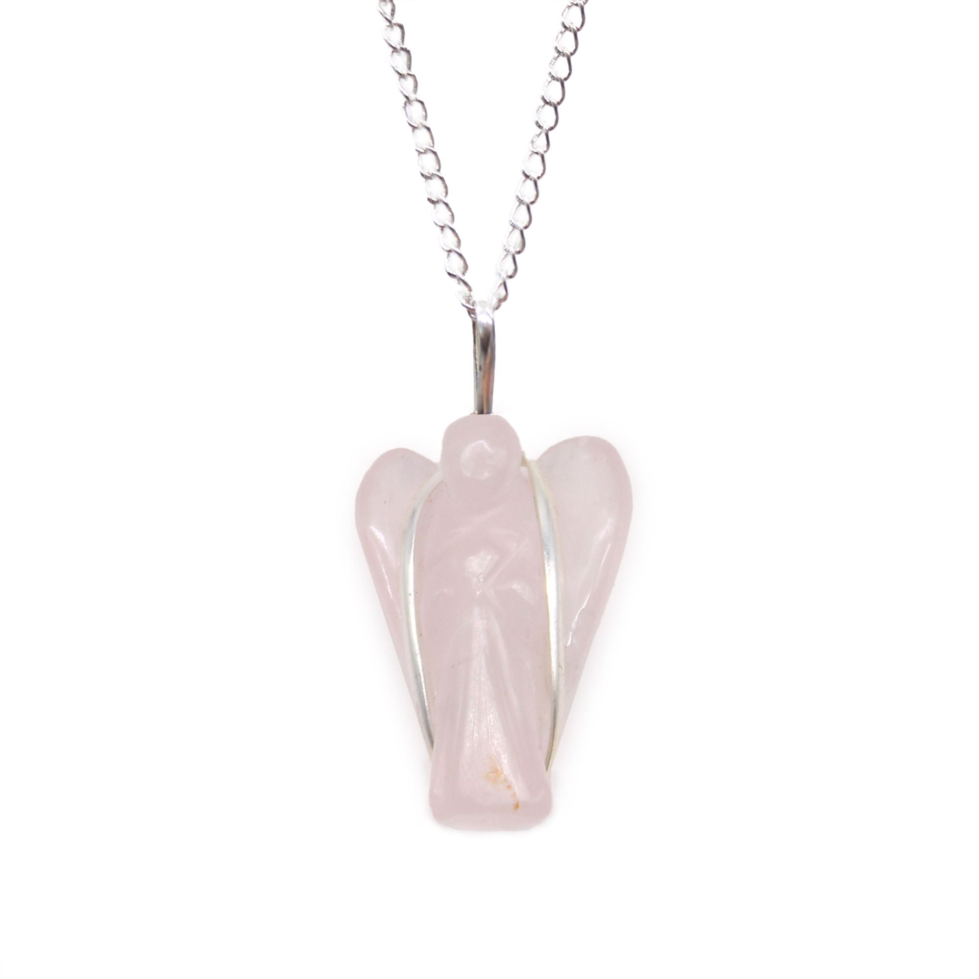 Pendente Anjo da Guarda com Pedra Preciosa - Quartzo Rosa