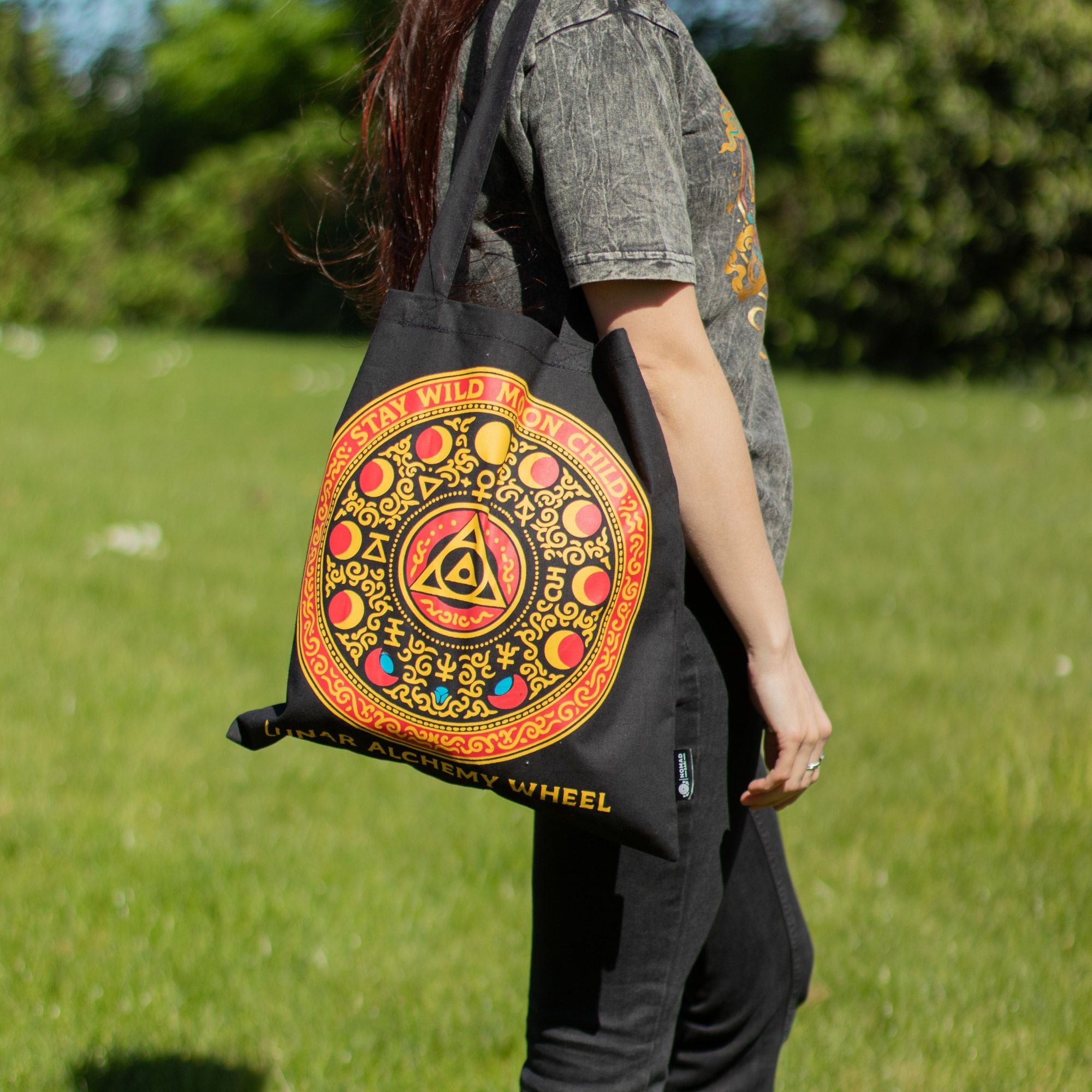 Iconic Classic Tote Bag - Lunar Alchemy Wheel - Black 6 oz