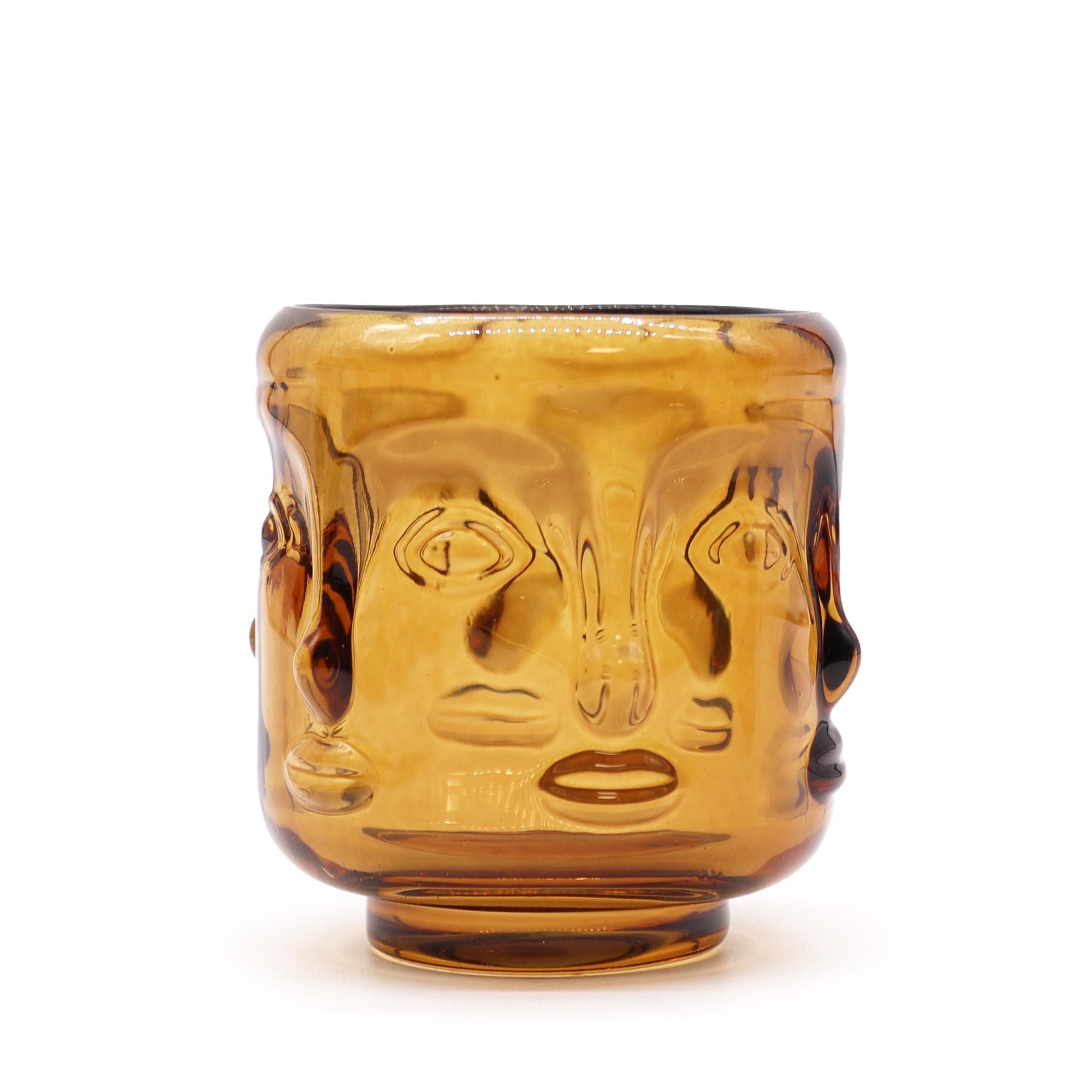 Frasco de Vela Faces de Buda Âmbar Antigo