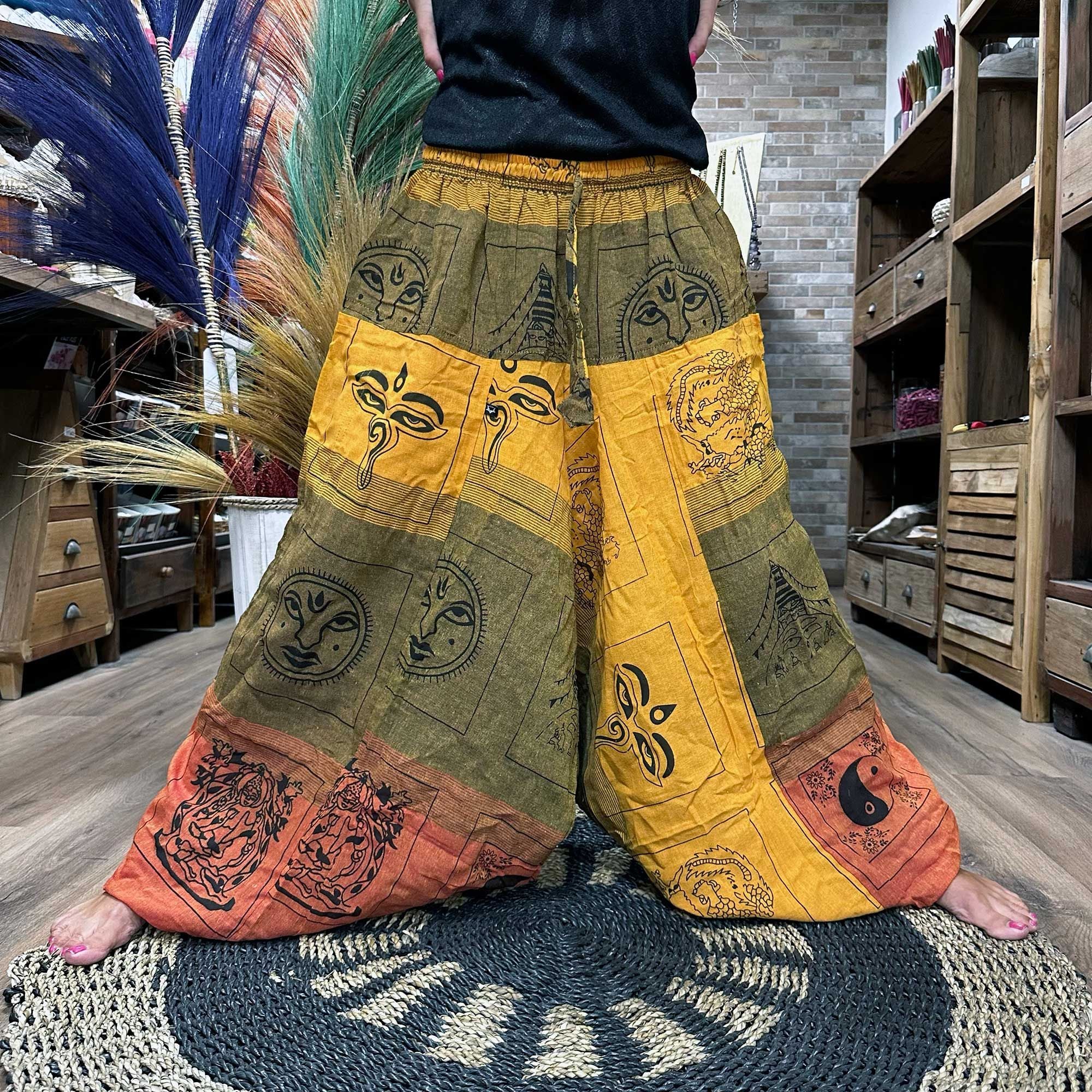Yoga & festival pants - Aladdin Himalayan Print in orange