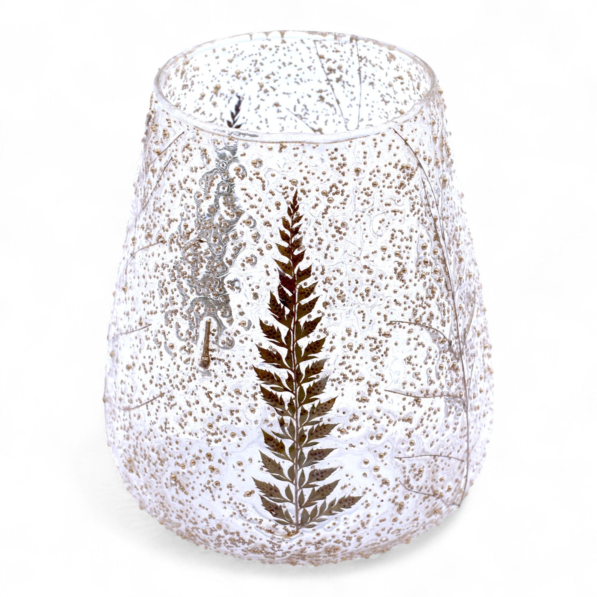 Portavelas de vidrio floral natural - Cuenco grande - Pino (15x12cm)