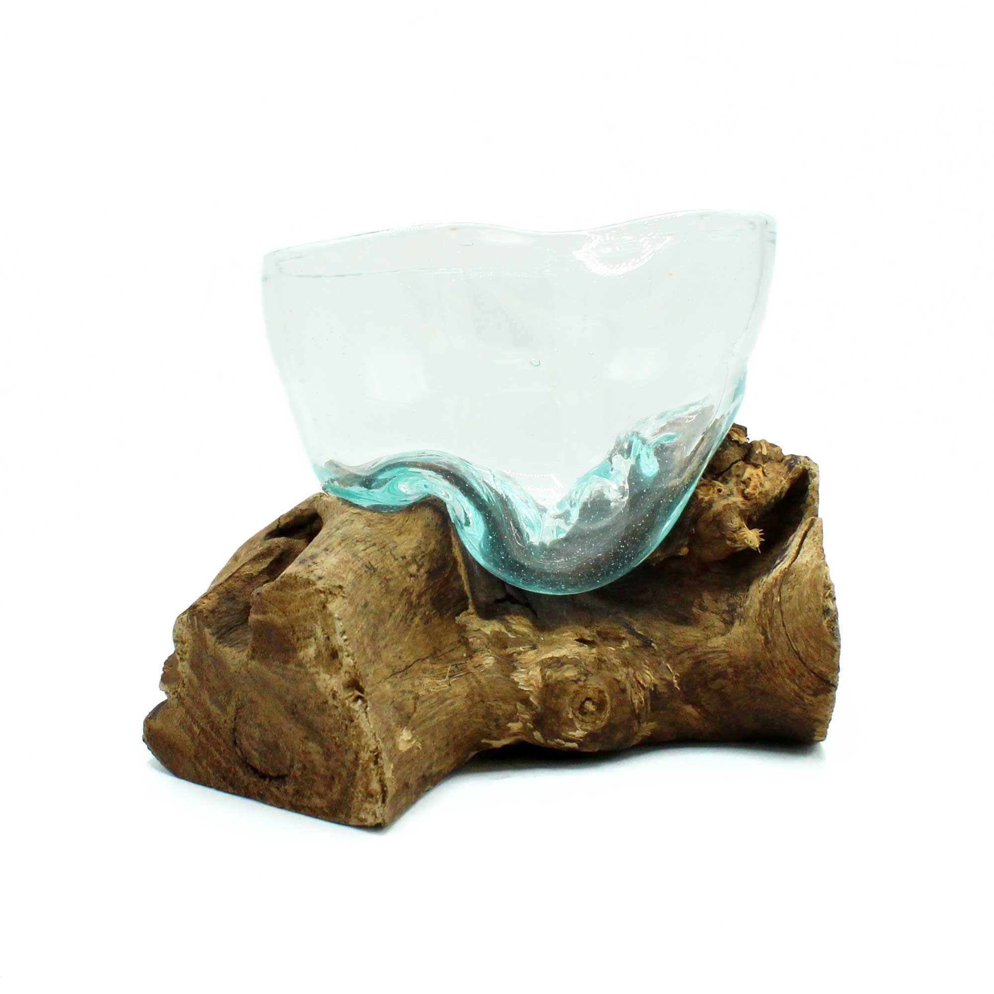 Moulded Glass Bowl with Organic Shape on Wood