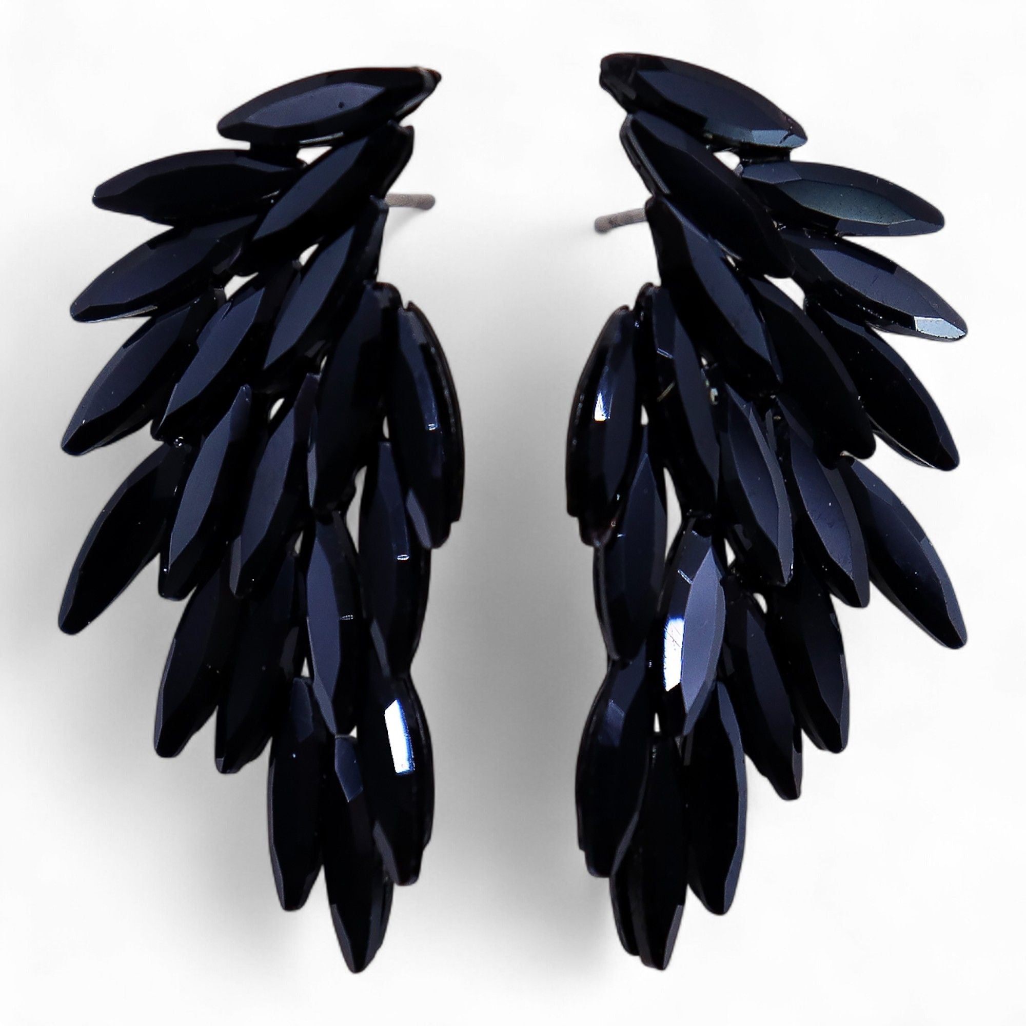 Brincos de Cristal Vintage - Asas de Anjo - Preto Azabache