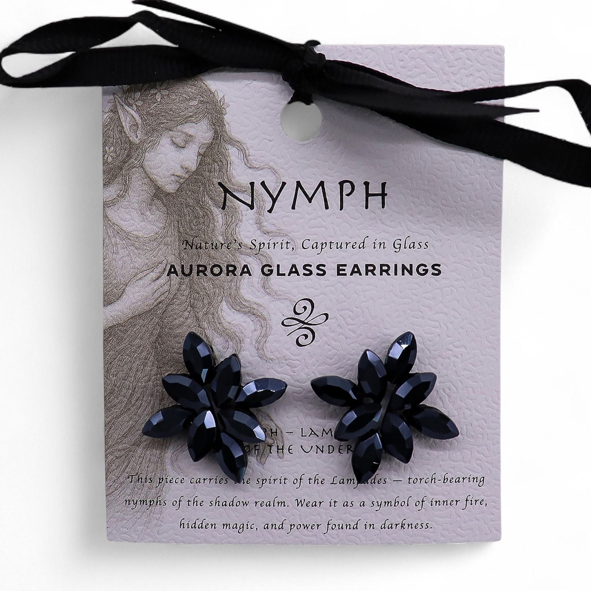 Pendientes de cristal vintage - Flores - Negro Azabache