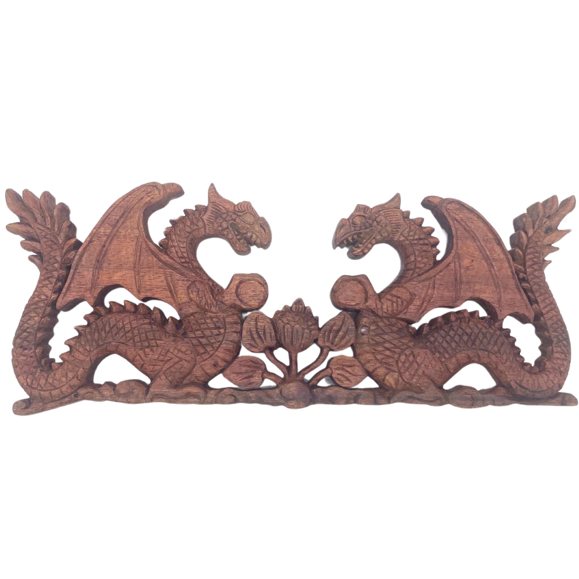 Panel de Madera Tallada Dos Dragones Cara a Cara