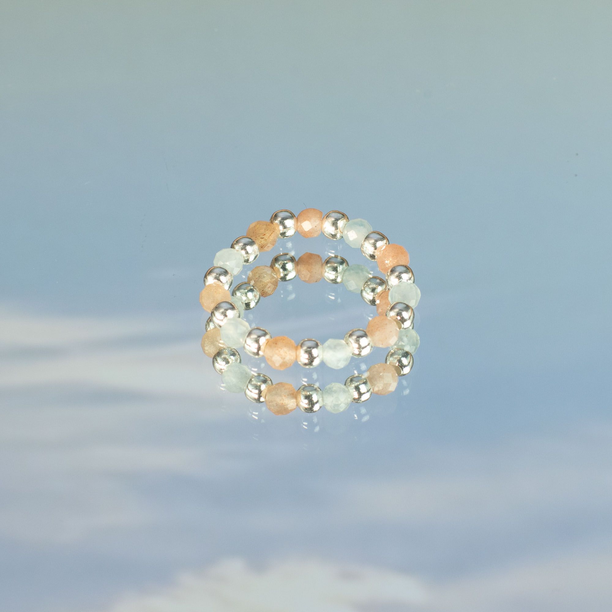 Conjunto de Anéis com Pedra Nymph – Pôr do Sol Marinho