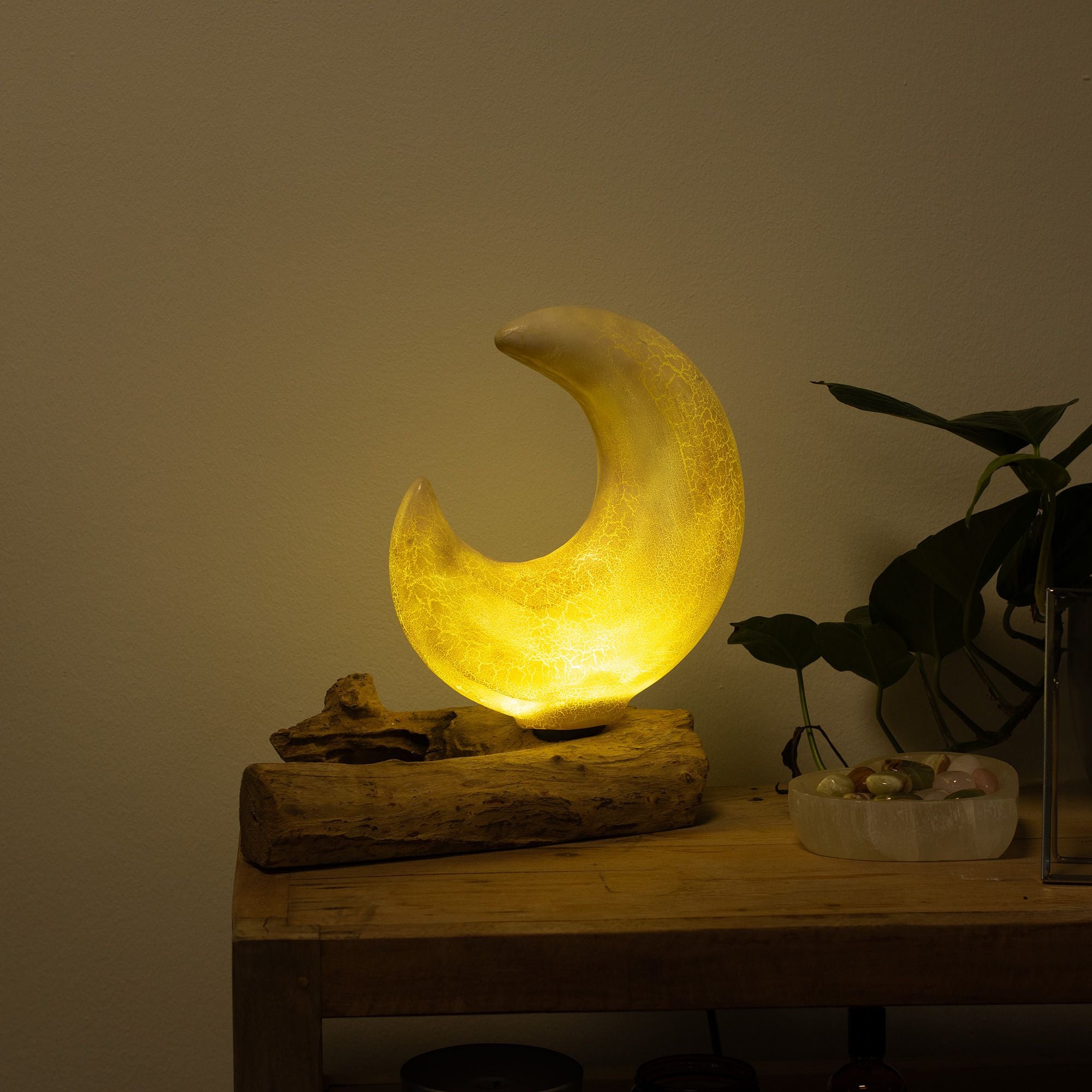 Lâmpada de Mesa com Abajur Meia-Lua Craquelado – Cinzento
