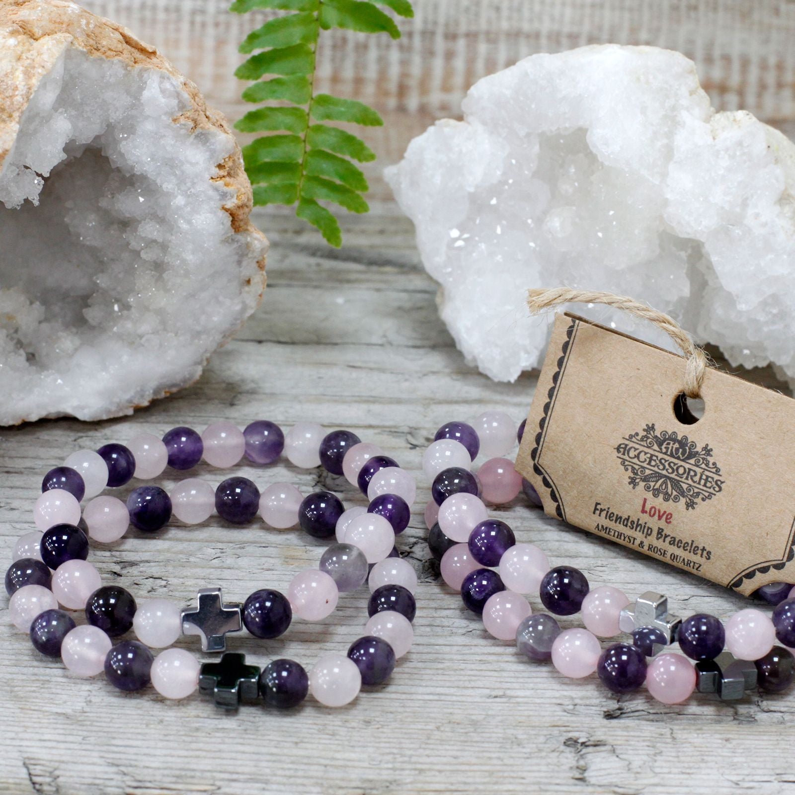Set of 2 Natural Stone Bracelets - Love
