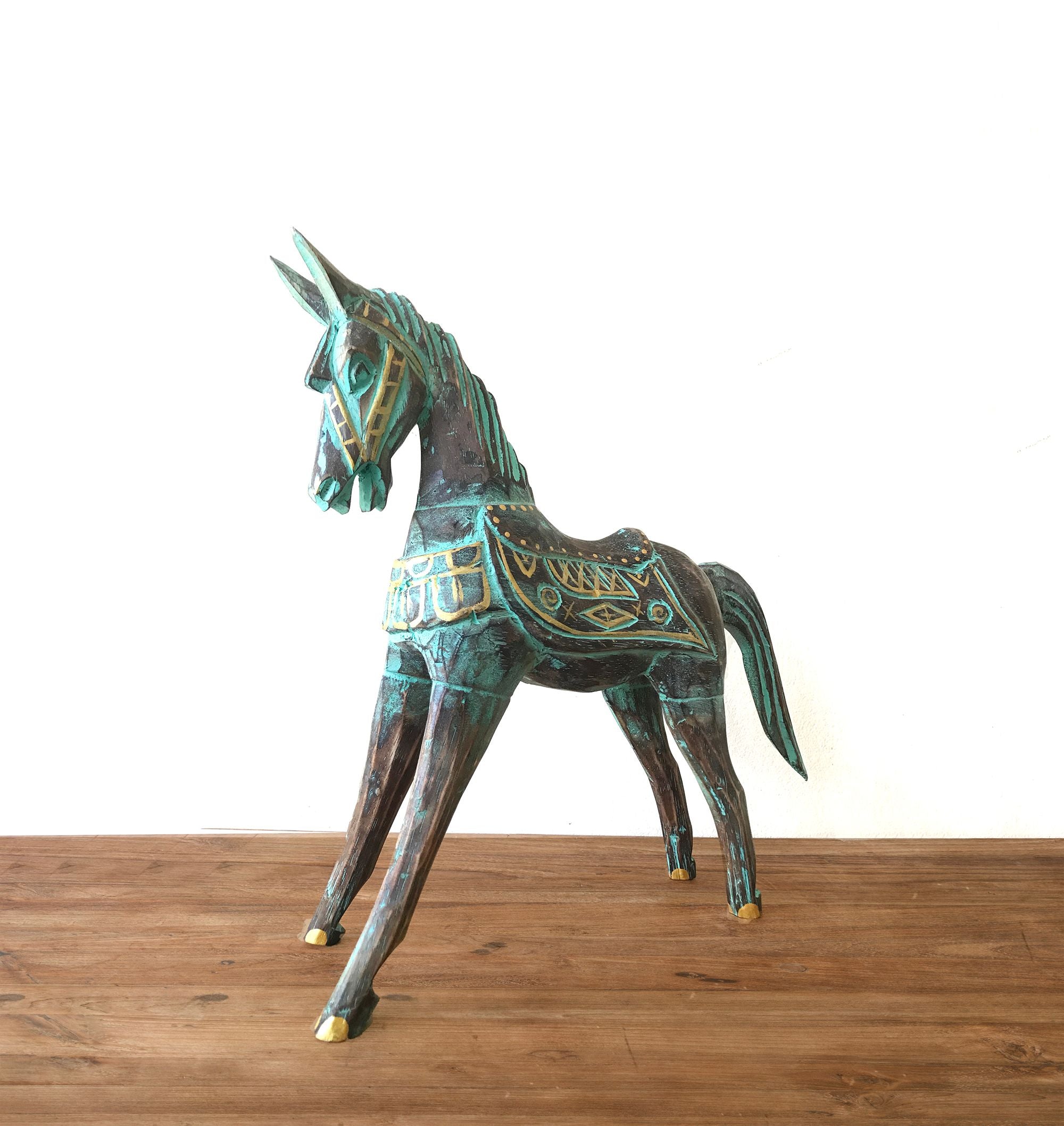 Caballo Grande Dorado y Turquesa