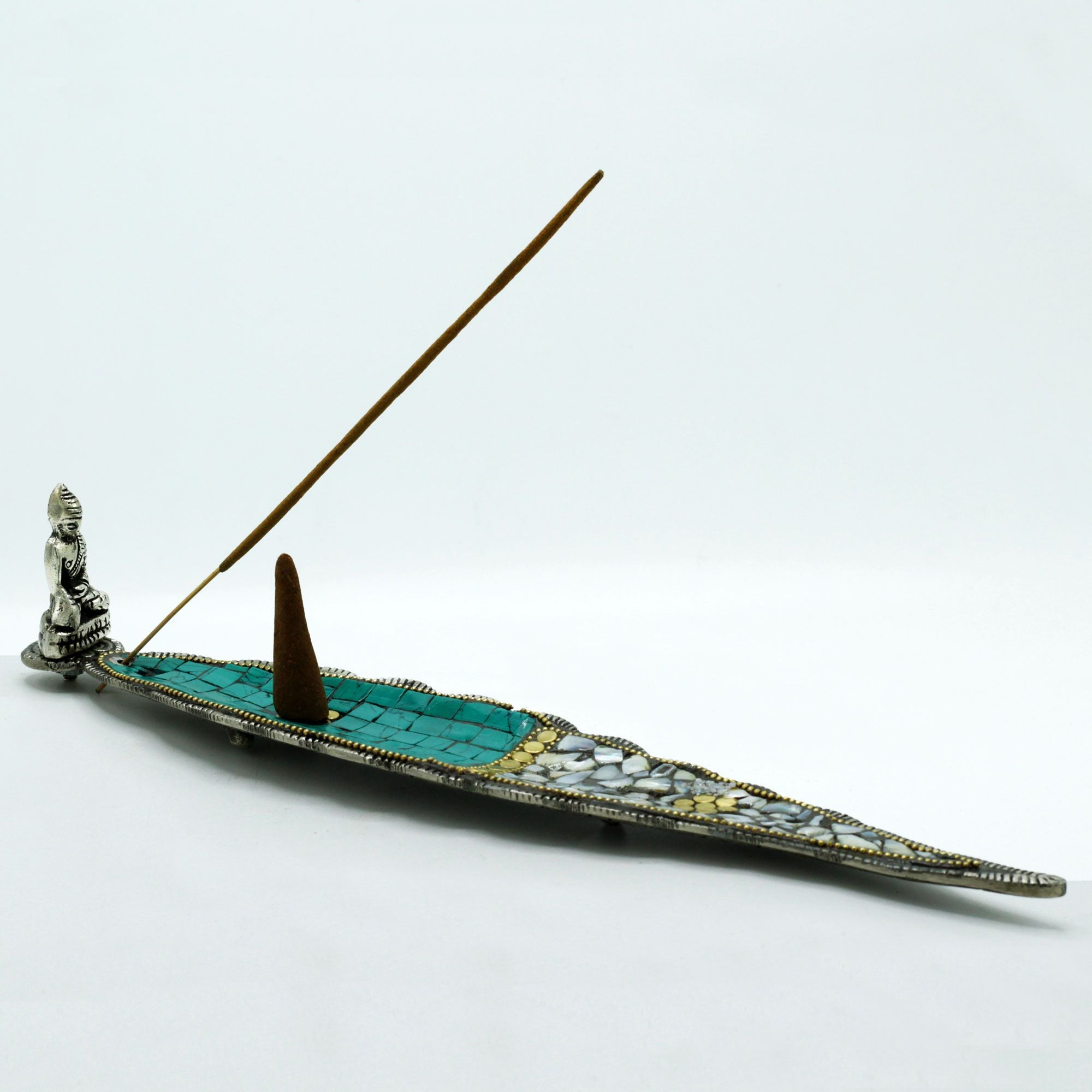 Tibetan Incense Holder Long Leaf with Buddha