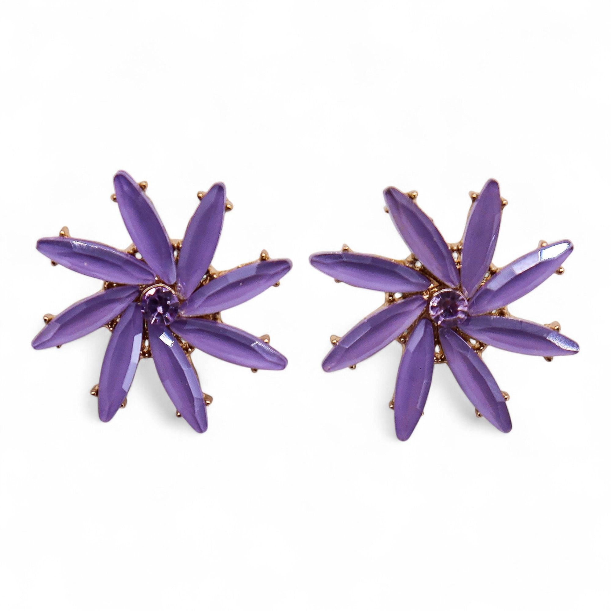 Vintage Crystal Earrings - Flowers - Lavender