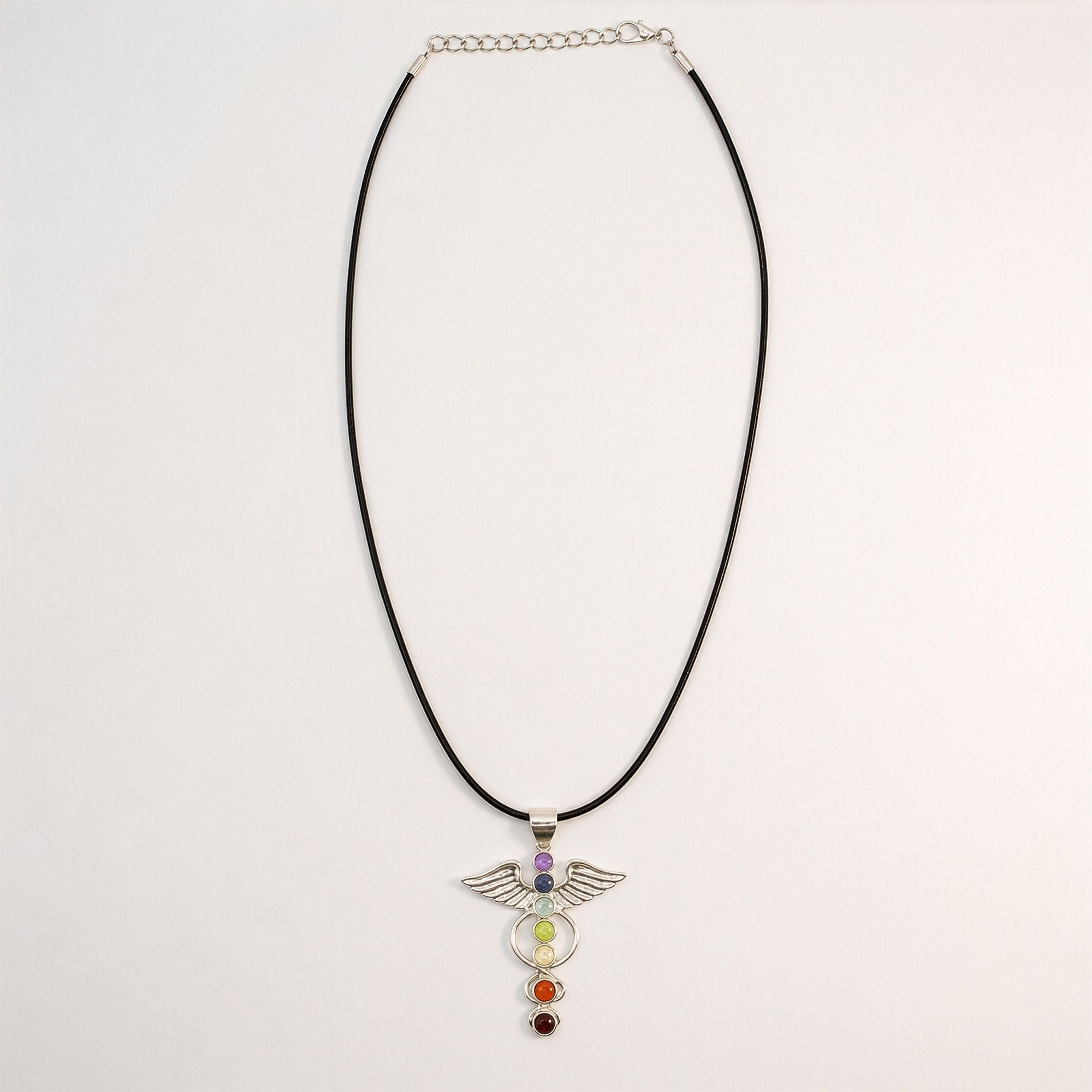Pendente Devocional Banhado a Prata com Cordão de 45 cm - Anjo dos Chakras